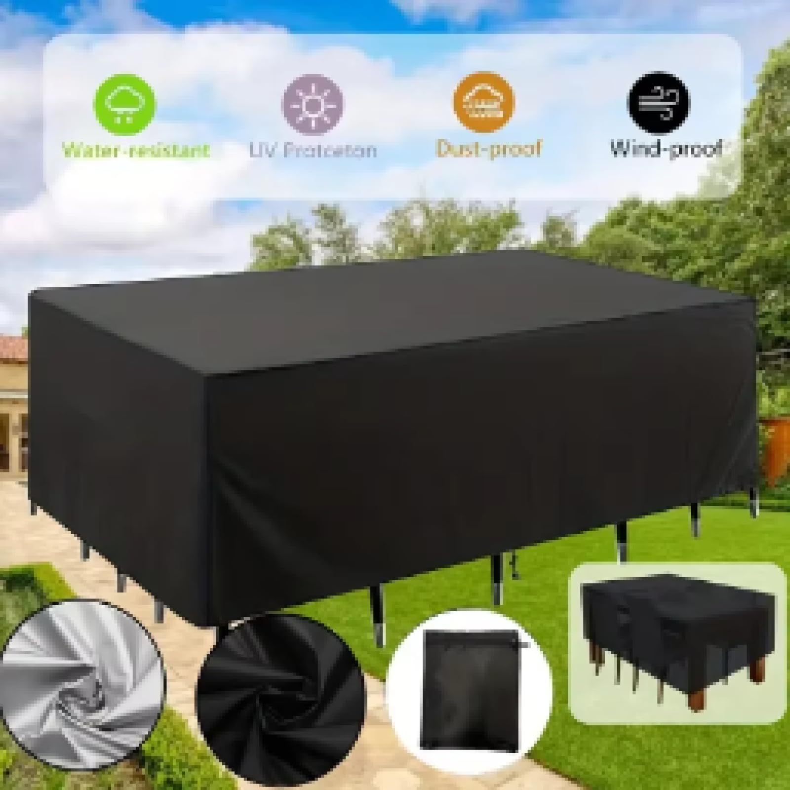 Rechteckig Multi Größe Schutzhülle ，200x120x75cm(LxWxH) Gartenmöbel Wasserdicht Abdeckplane Loungemöbel Möbel Sets Sitzgruppe Gartentisch Schutzhülle
