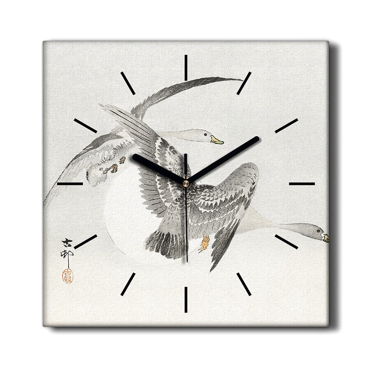 Horloge sur Toile Décoration Murale Salon Oiseaux 30x30cm sans tic-tac