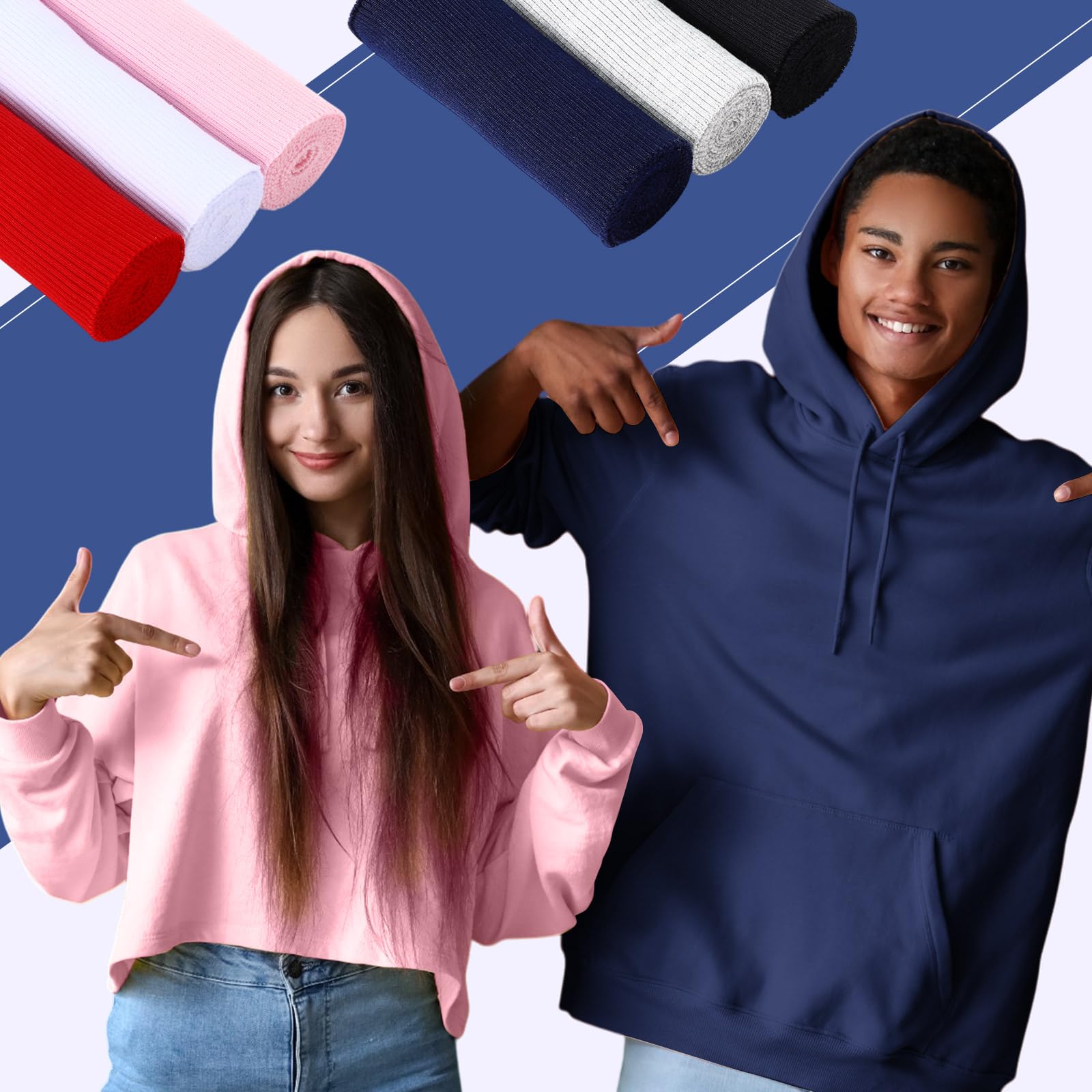 Fanfanwin 6 Pcs Classic Ribbing Fabric for Cuffs, Waistbands & Collars, Cotton, Spandex (95%, 5%), Casual, 6 Colors: Red, Pink, Black, Gray, White, Navy, 38 x 6 Inches - Image 6