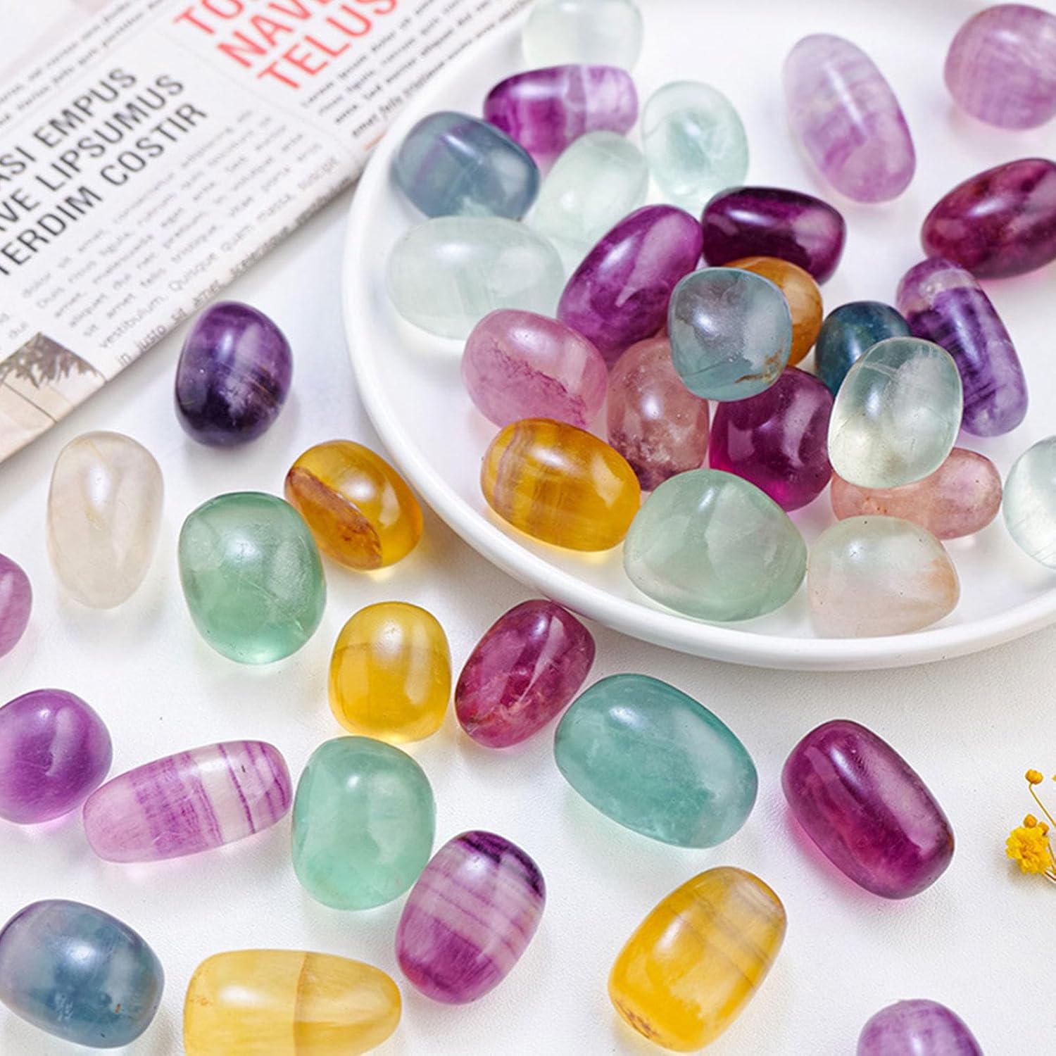 Decorative Crystal Pebbles Tumbled Stones 1 Lb/460g Natural Fluorite Quartz Stones Aquarium Gravel Sea Glass Rock Sand for Fish Turtle Tank/Air Plants Decoration