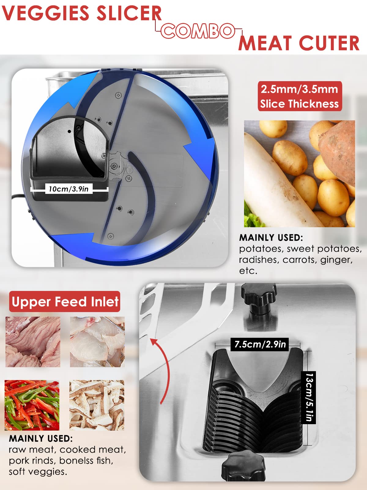 Tagliatrice Carne Elettrica Professionale - 850W, 5mm Spessore, Per Carne E Verdure