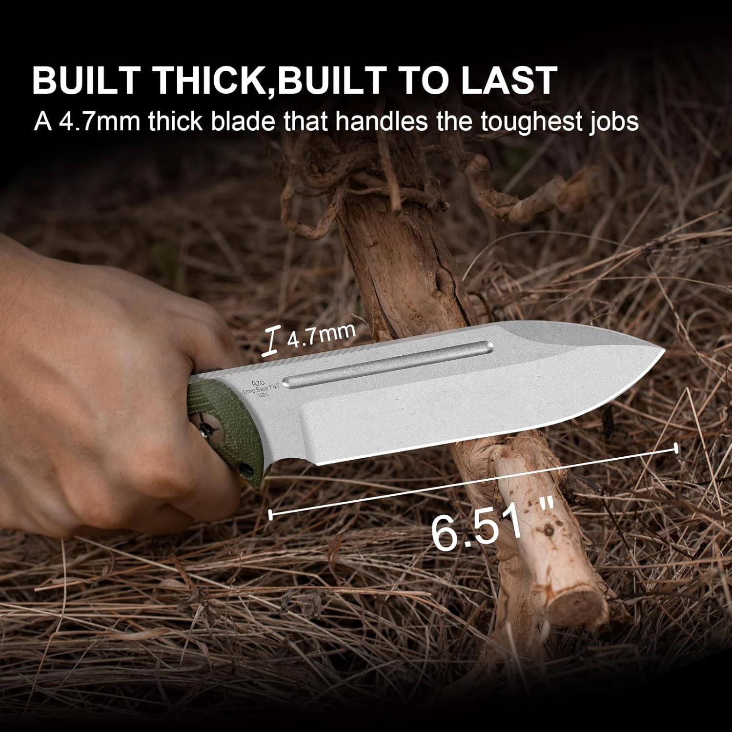 Kizer Drop Bear Fix 7 Fixed Blade Knife, 6.51" AEB-L Blade Hunting Knife with Green Micarta Handle & Hammer Pommel, Survival Knives with Sheath, Bushcraft Knives with Rotatable Clip, 1103A1 - Image 2