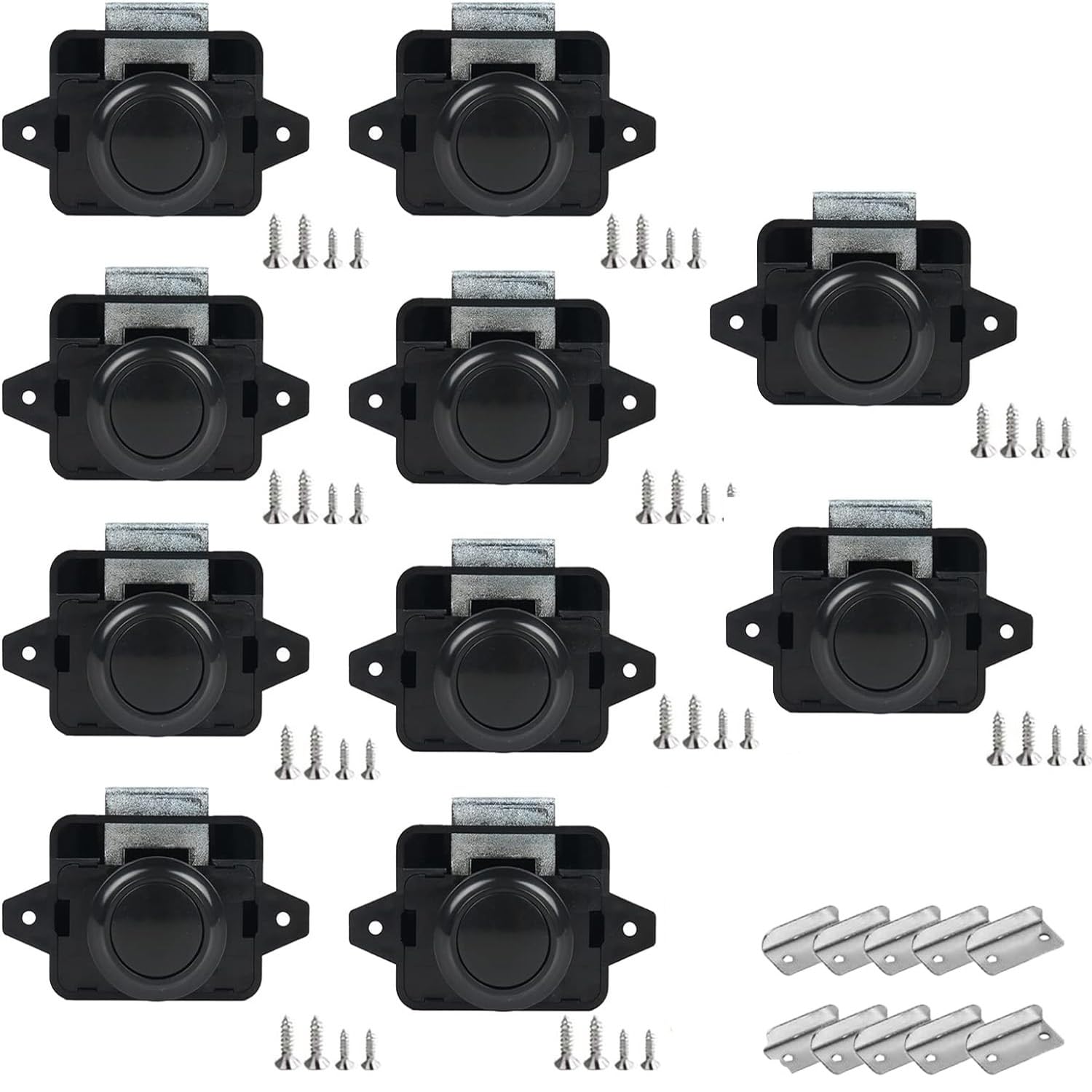 10 Stück Push Button Catch Door Lock,Door Lock Verriegelung 14-16mm Möbelschloss,Keyless Wohnmobil Verriegelung für Wohnmobile, Yachten, Boote, RV Camping Schrank, Wohnwagen (Schwarz)