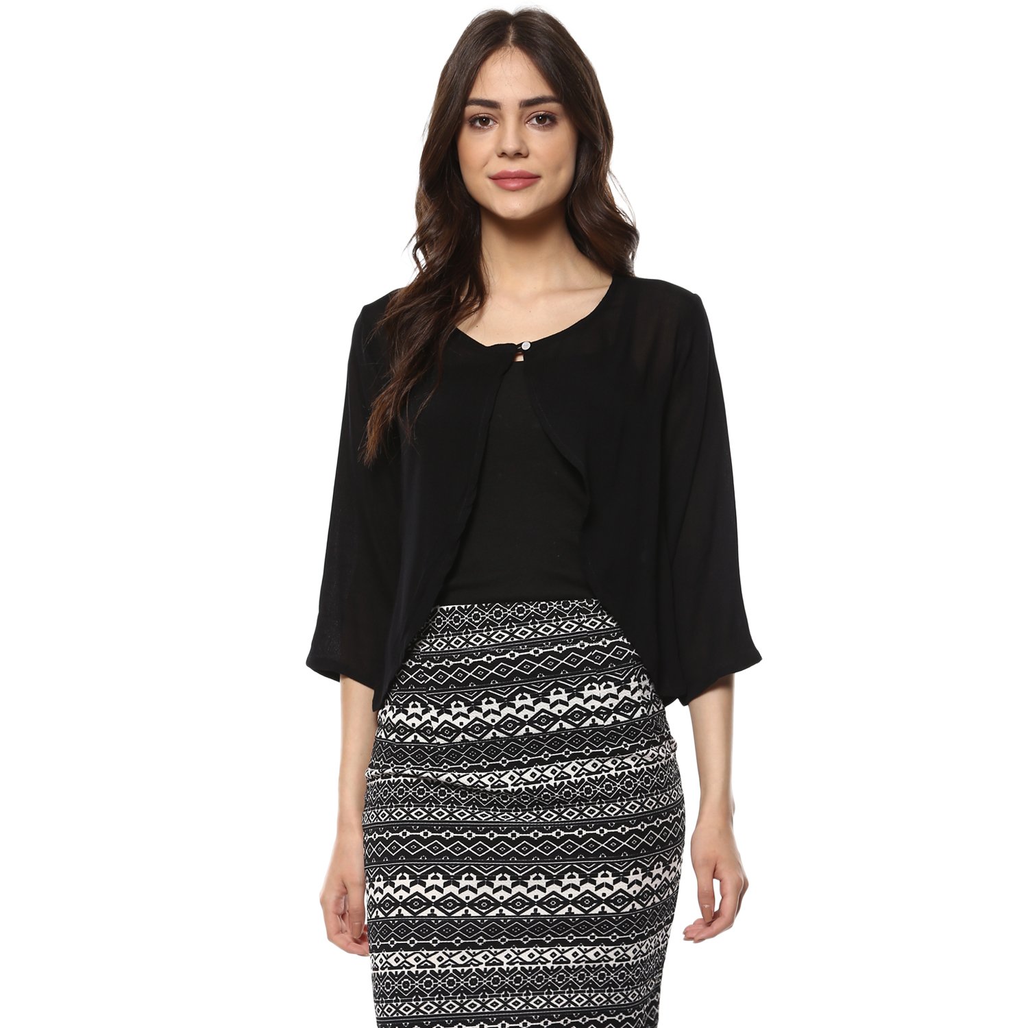 Women's Rayon Black Color 3/4 Sleeve Women's Casual Shrug-image-27