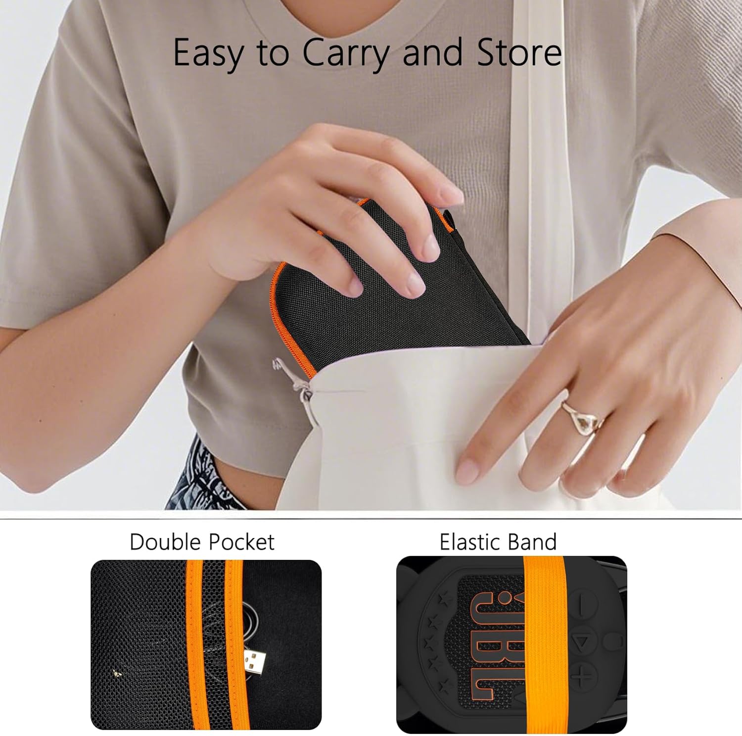 Silicone Cover and Hard Carrying Case for JBL Clip 5 Portable Bluetooth Speaker, Protective Storage Bag Holder for JBL Clip 5 Speaker Accessories (Black) - Image 4