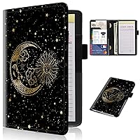 Vista 37 de Libros para camarera con bolsillo con cremallera, diseño floral de hongos, luna, serpiente, libro de camarera de cuero, organizador de dinero