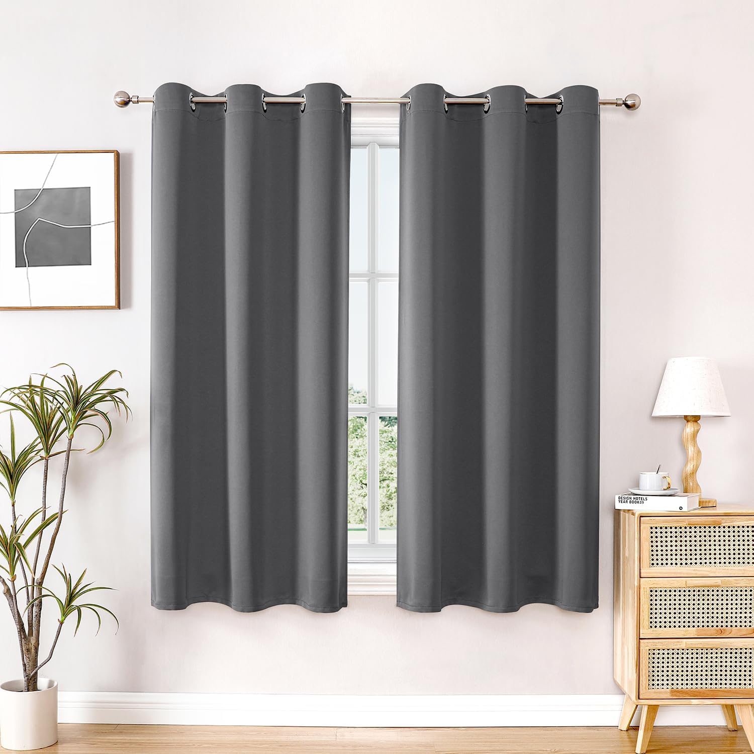 ChrisDowa Blackout Curtains 48 inches Long for Bedroom - 2 Panels Set Grommet Thermal Insulated Room Darkening Curtains for Living Room (Grey, 42 x 48 Inch) 42"W x 48"L (Pack of 2) Grey