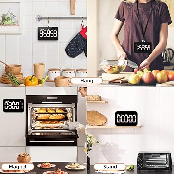 Rechargeable Digital Kitchen Timer for Cooking, Magnetic Timers with Countdown/up, Kids Timer with 5LED Display 3 Brightness 4 Volume Adjustable for Classroom/Office/Home/Work/Study/Fitness/Game