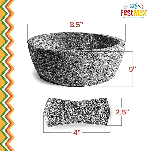 Miniatura 2 de Mortero y maja mexicanos hechos a mano piedra volcánica natural Molcajete de Piedra pesado y duradero perfecto para salsas caseras guacamole y otros