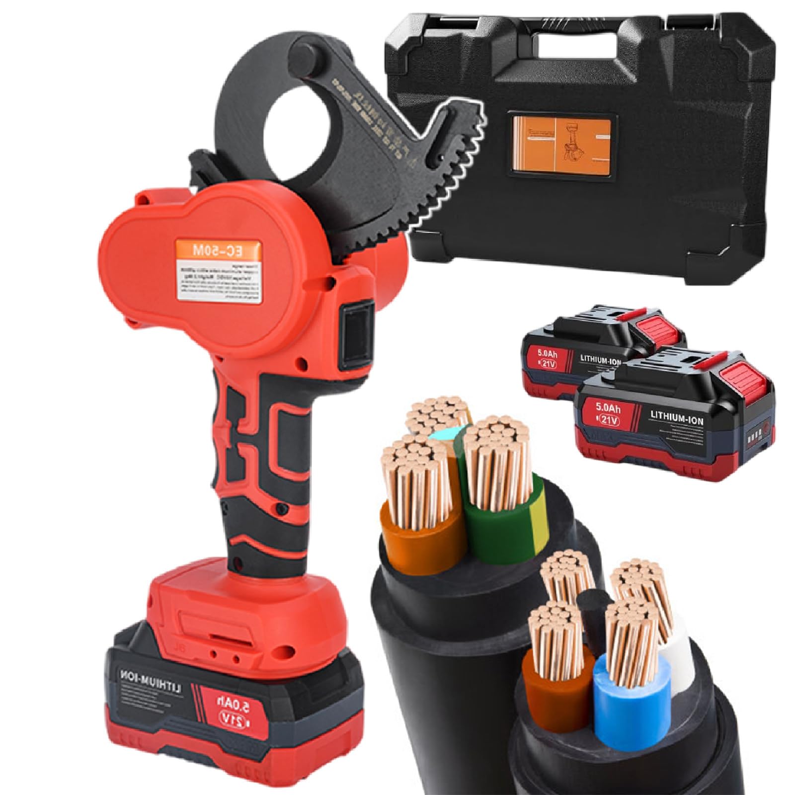 TIANQIHAO Rechargeable Ratchet Cable Cutter, Aluminum Copper Cable Gear Type Scissors With Led Digital Display, Electric Wire Cutting Tool For Cu/Al Cable And Armoured Cable,50M