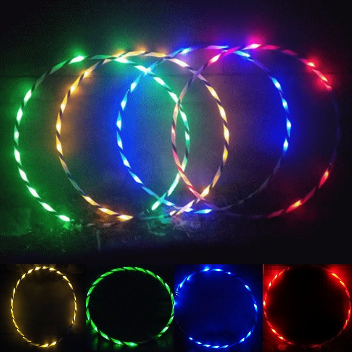 EsportsMJJ 24 Luci Led Flash Hula Hoop Fitness 7 Colore Cambiando Addominale Attrezzi Esercizio 90Cm