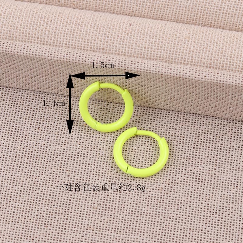 Miniatura 3 de Aretes de neón de los años 80 para mujer, coloridos y redondos, pequeños, aretes de aro retro geométricos de acero inoxidable quirúrgico para trajes