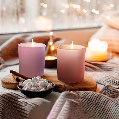Miniatura 4 de Tarros de vela de vidrio de 10 onzas para hacer velas, 15 unidades, tarros de color rosa esmerilado con tapas de madera para tarros de especias,