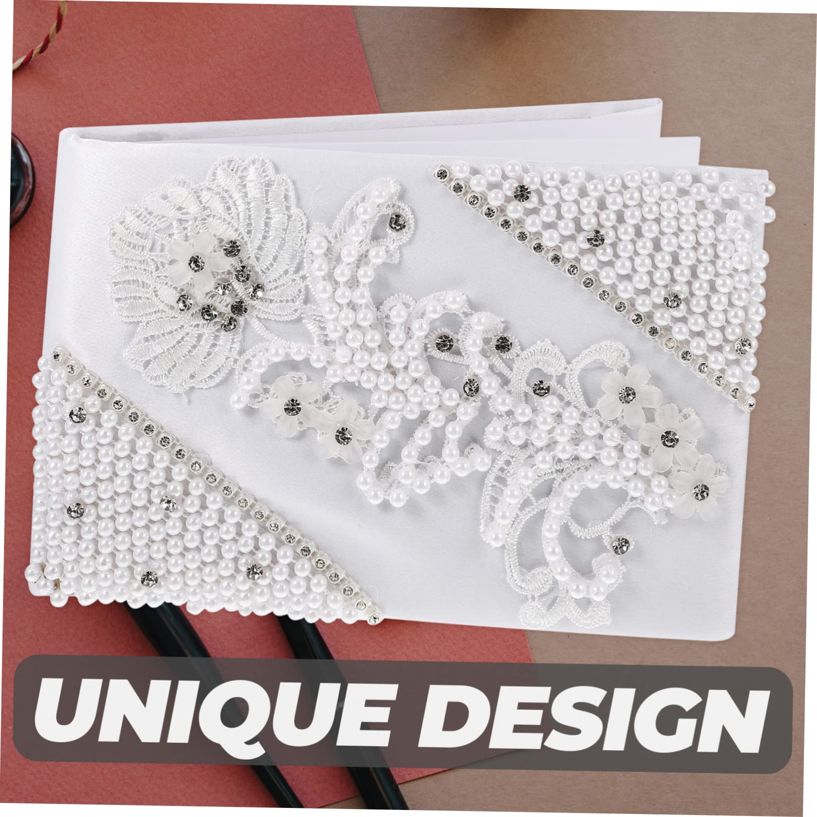 Libro Firma Matrimonio Bianco Perle e Strass, Elegante | Copertina e Carta, Apertura Semplice per Scrivere, Adatto a Ricevimento Nozze e Shower