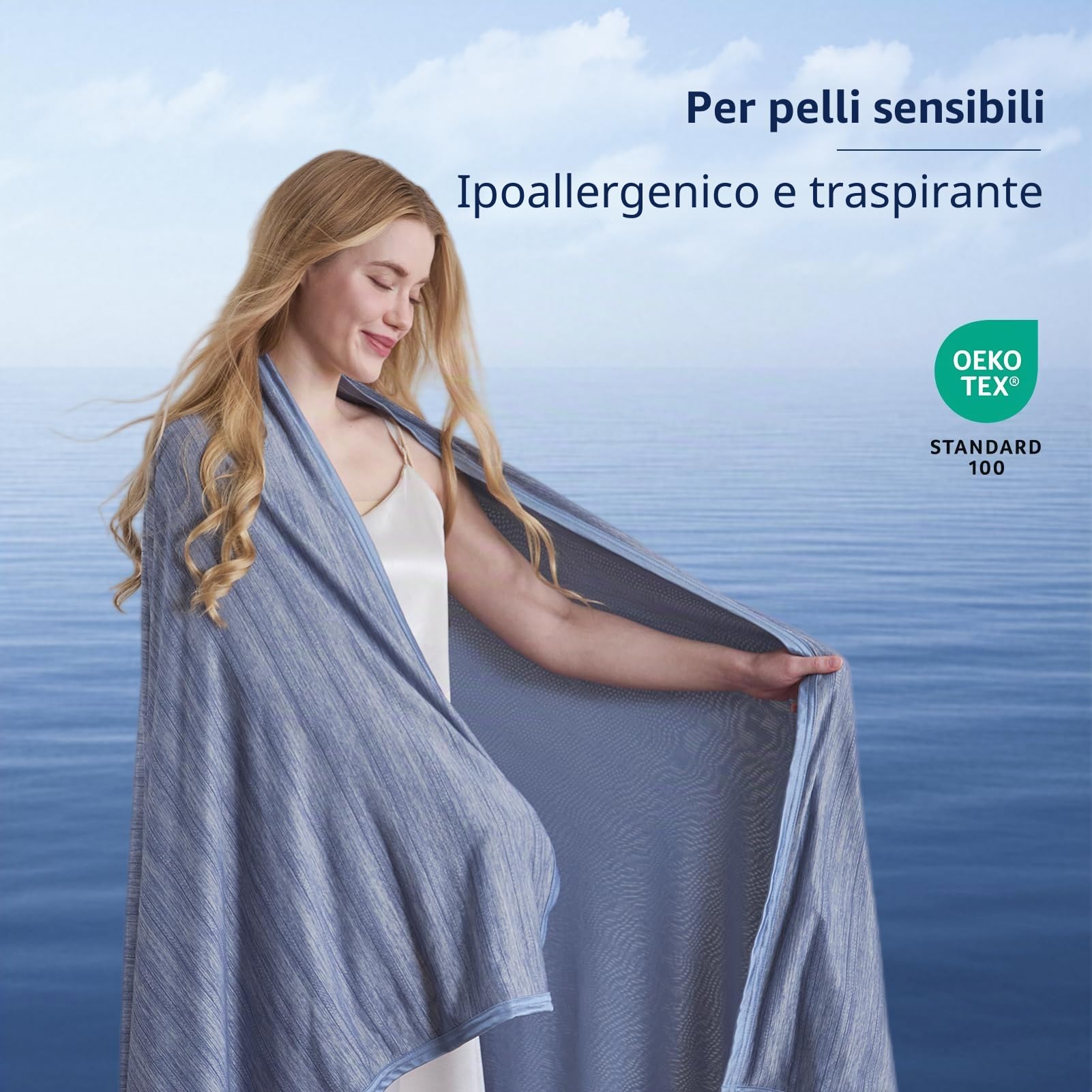 OMERAI Coperta Refrigerante 2 Lati, 130X150CM Coperta Rinfrescante Letto per l'estate Q-Max>0.45 Super Morbido Traspirante Cooling Blanket Blu