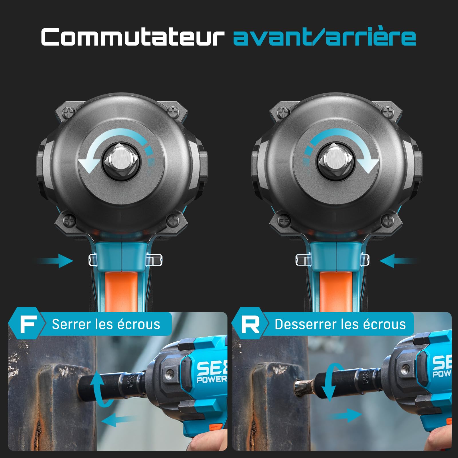 Seesii Clé à Chocs Sans Fil 1/2" 1600N·m 21V avec Poignée Détachable 2×4,0Ah