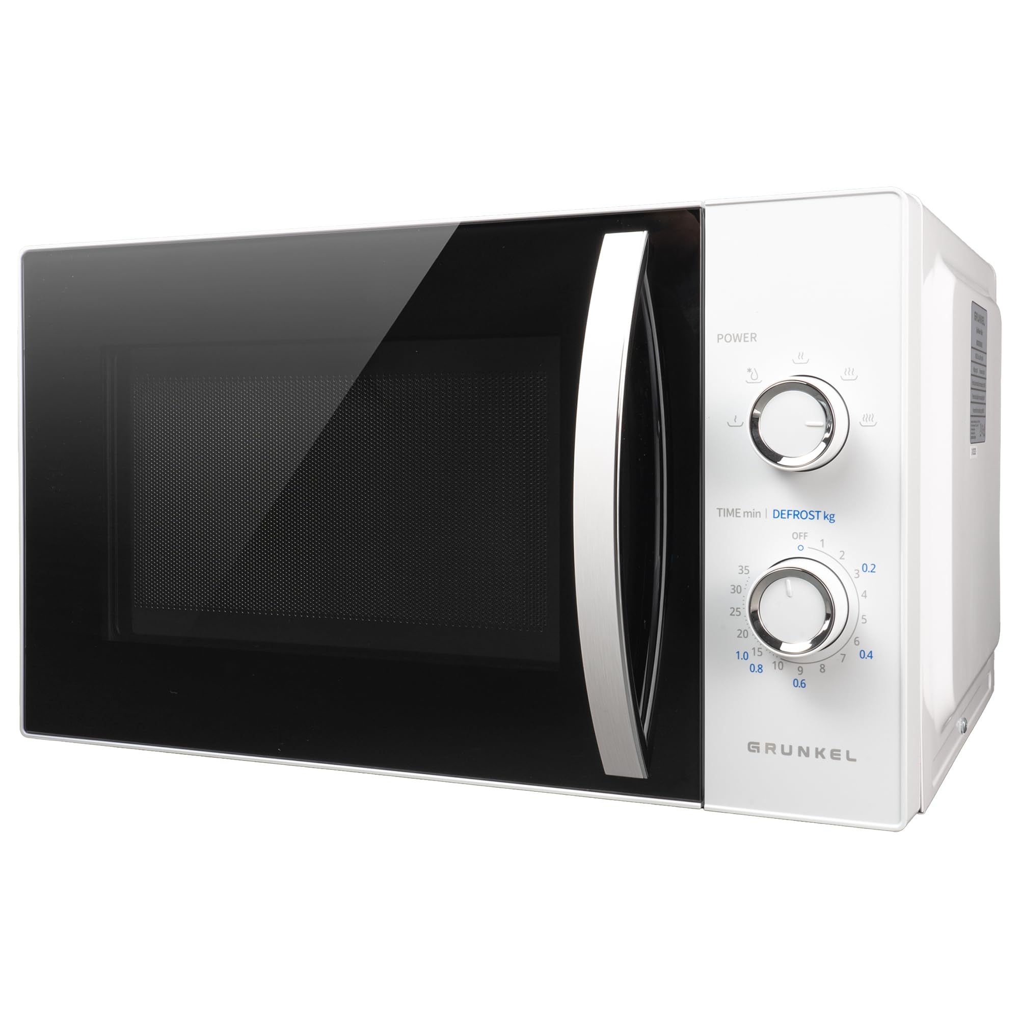 Microondas Grunkel con grill de 800w y 25 litros de capacidad MW-25MA con 5 niveles de potencia, descongelacion y plato de 24,5cm. (Sin Grill)