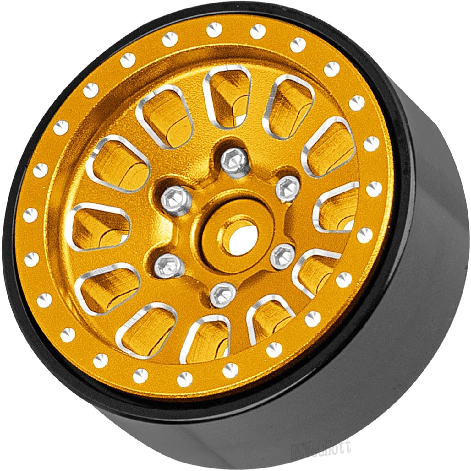 1.3" Beadlock Wheel Rims for TRX4M 1/18 SCX24 1/24 RC Crawler Car,(4PCS) Aluminum RC Truck Tires Wheels Rims,Yellow