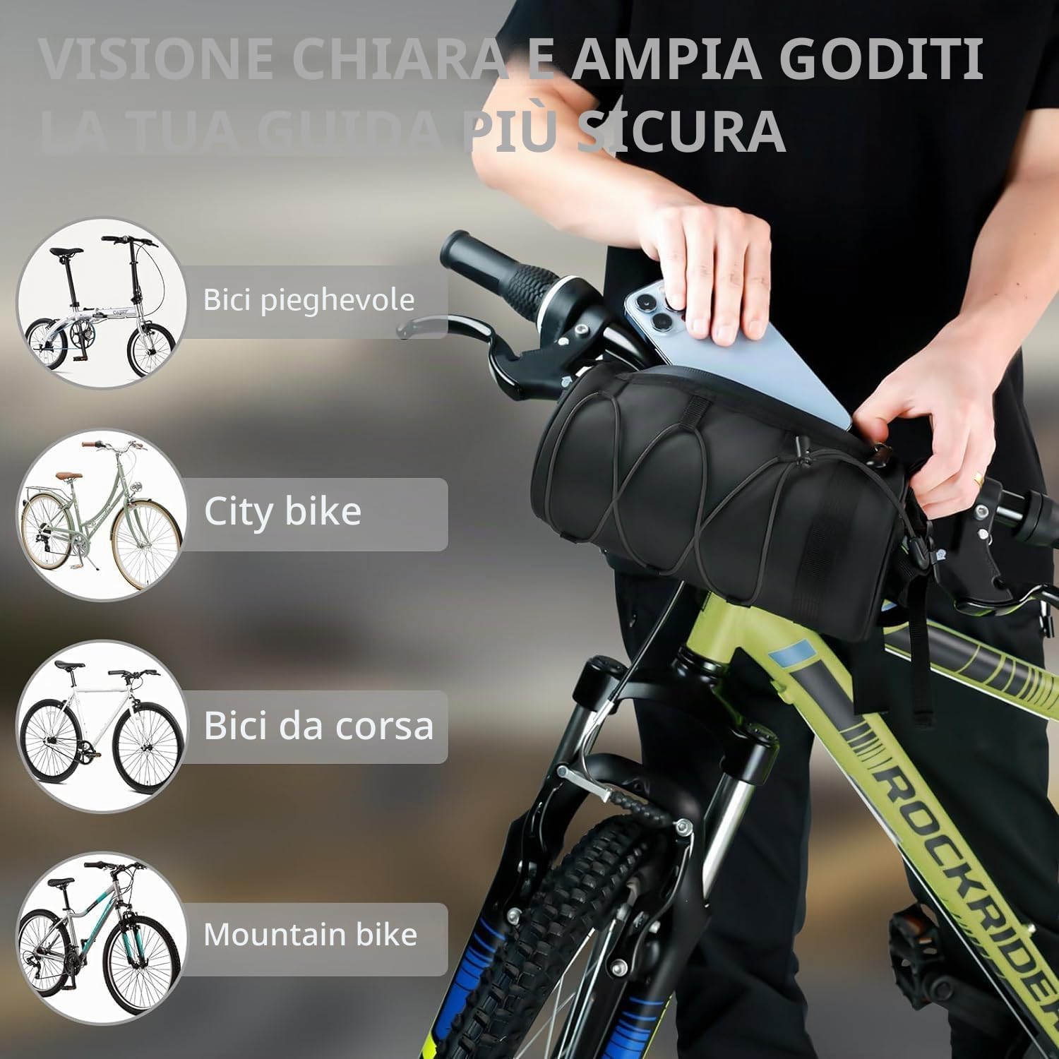 Borsa da Manubrio Anteriore per Bicicletta, Impermeabile, 2.5L Borsa per Telaio Della Bici da Strada con Tracolla Removibile, per MTB