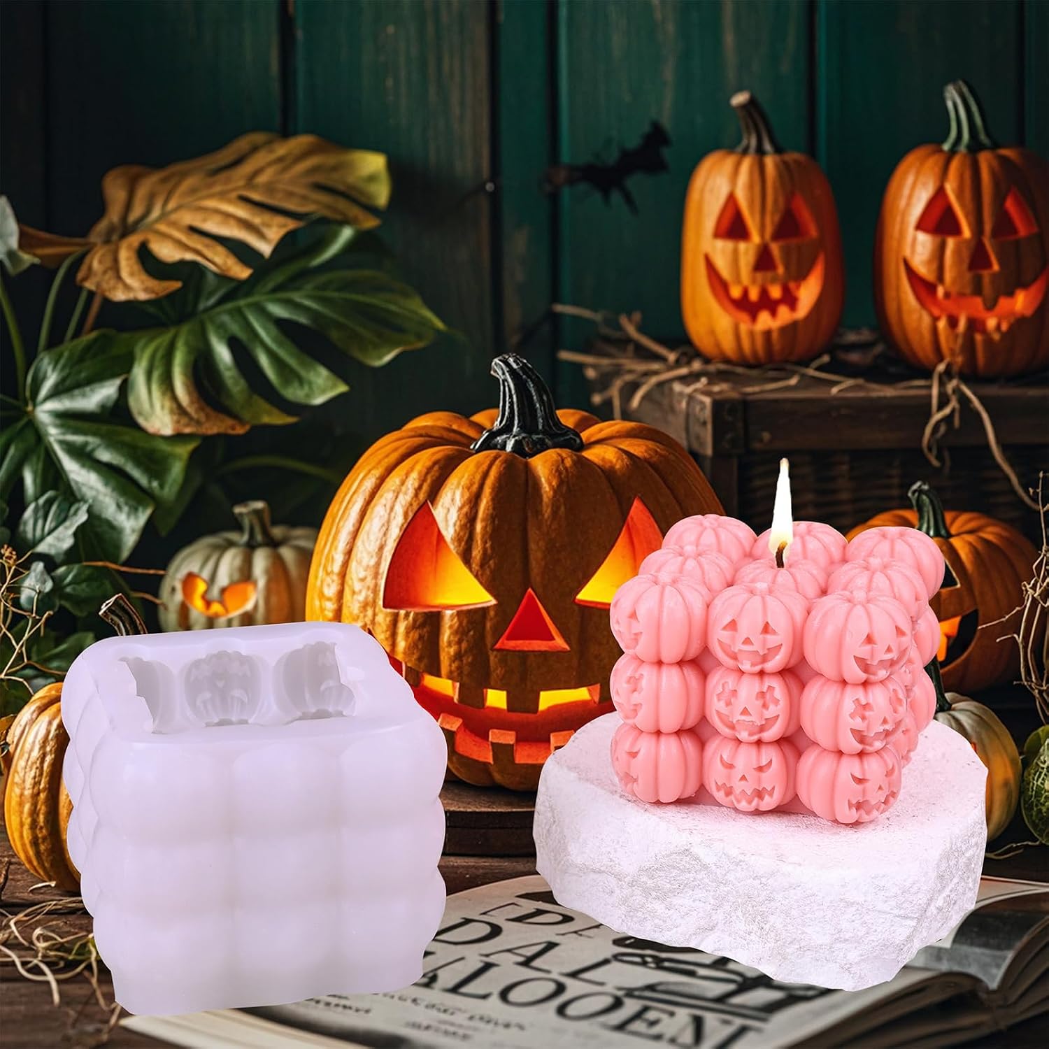 Halloween Pumpkin Silicone Mold - Bubble Candle & Wax Melt Maker, 2.8×2.8×2.4in Reusable Non-Stick Mold for Aromatherapy Gifts (Easy Release & Clean