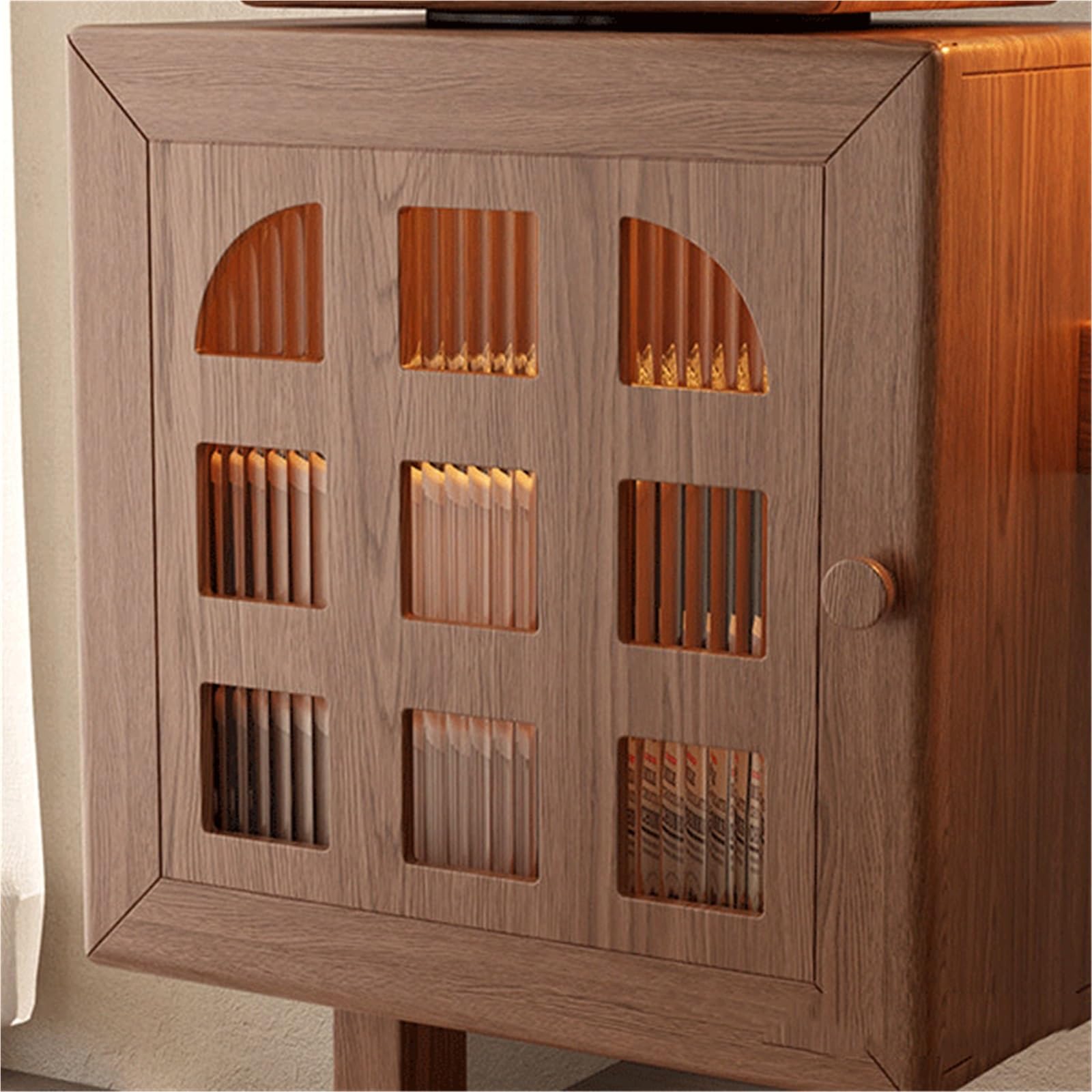 Nachttisch Mobile Solid Wood Bedside Table with Wheels | Home Bedroom Vintage Cream Style Storage Cabinet Small Side