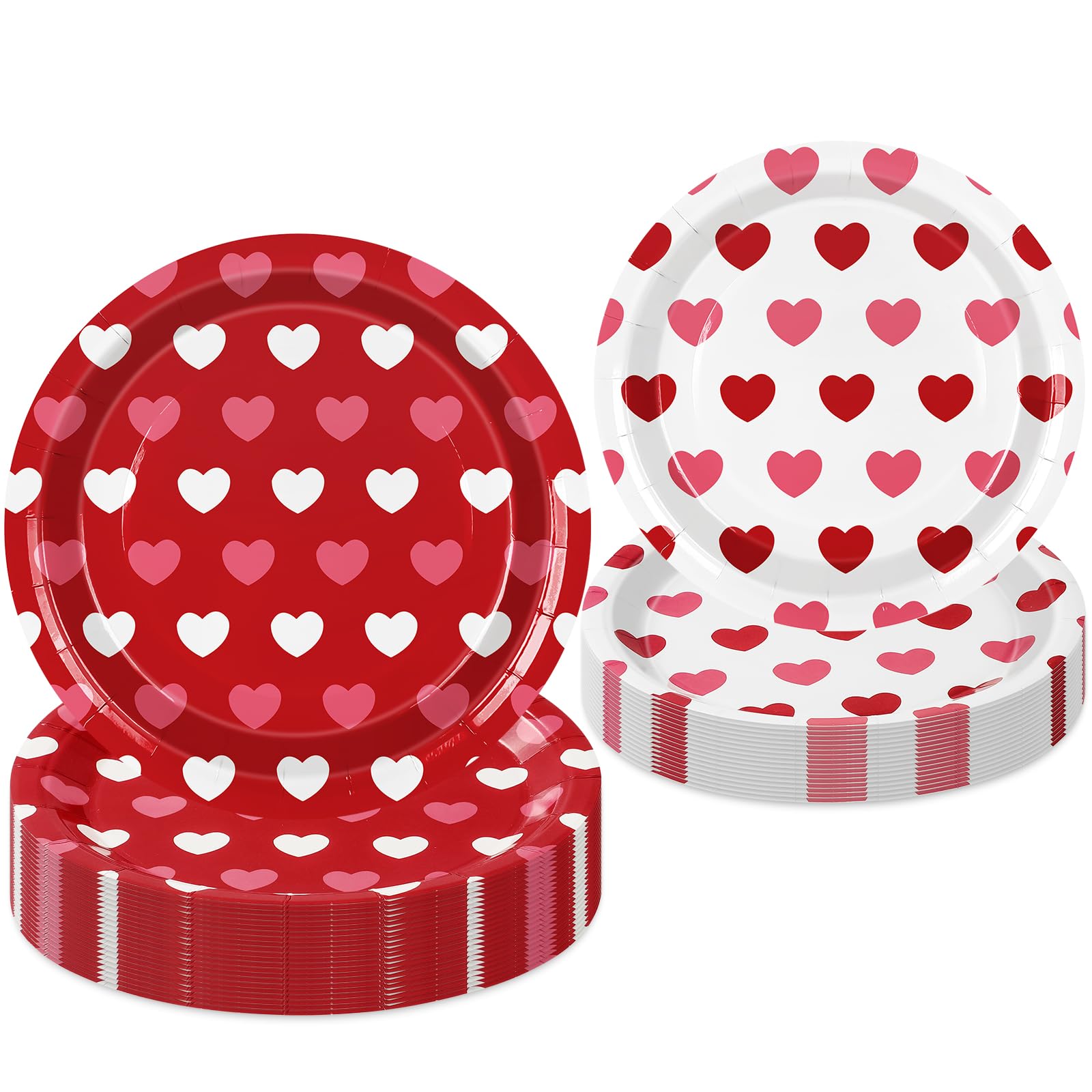 JarThenaAMCS Juego de 50 platos de papel desechables para el día de San Valentín, de 7 y 9 pulgadas, color rojo y blanco, para boda, aniversario, fiesta, suministros de mesa