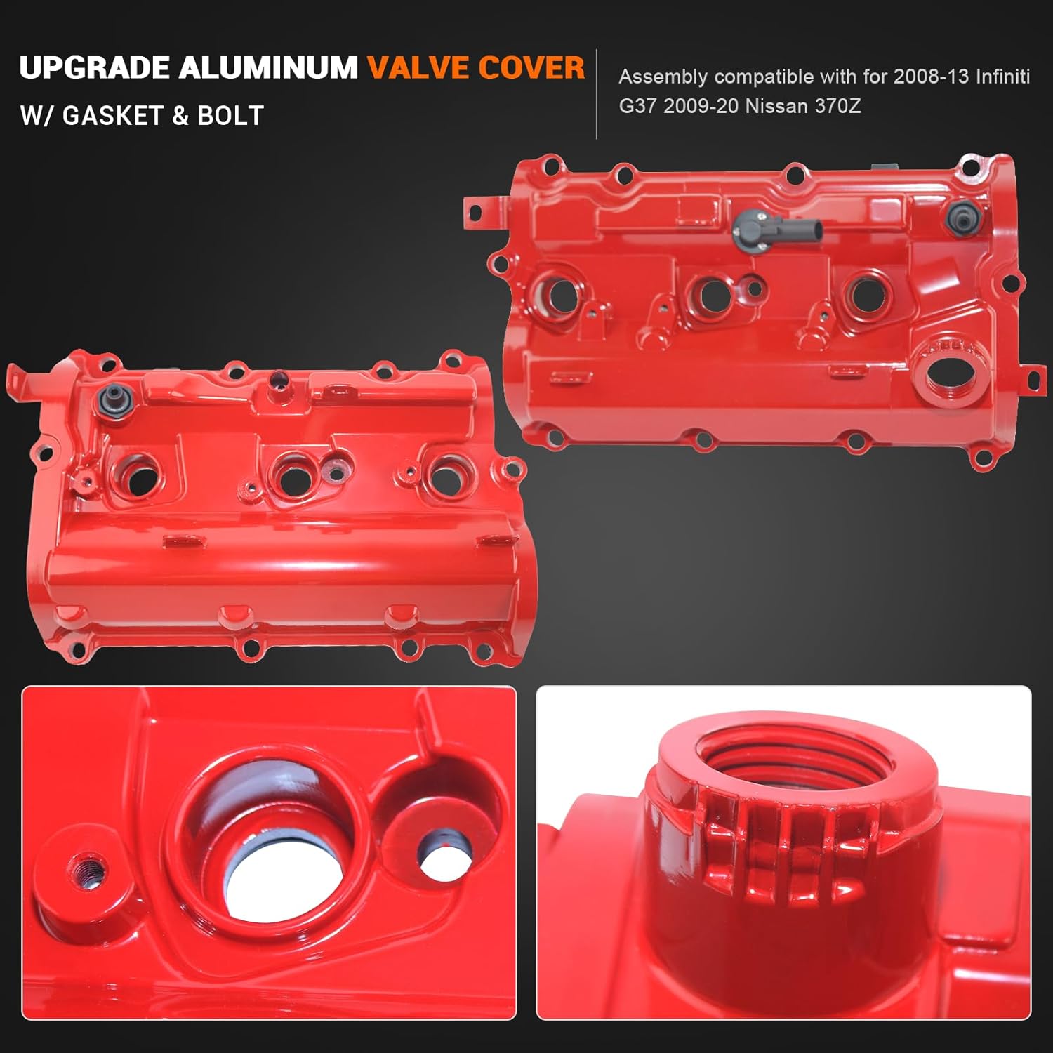 VQ37VHR Aluminum Valve Covers with Gasket Compatible with 2009-2020 Nissan 370Z 3.7L 2008-2013 Infiniti G37 3.7L Replace# 13264-EY01E 13264-EY01C