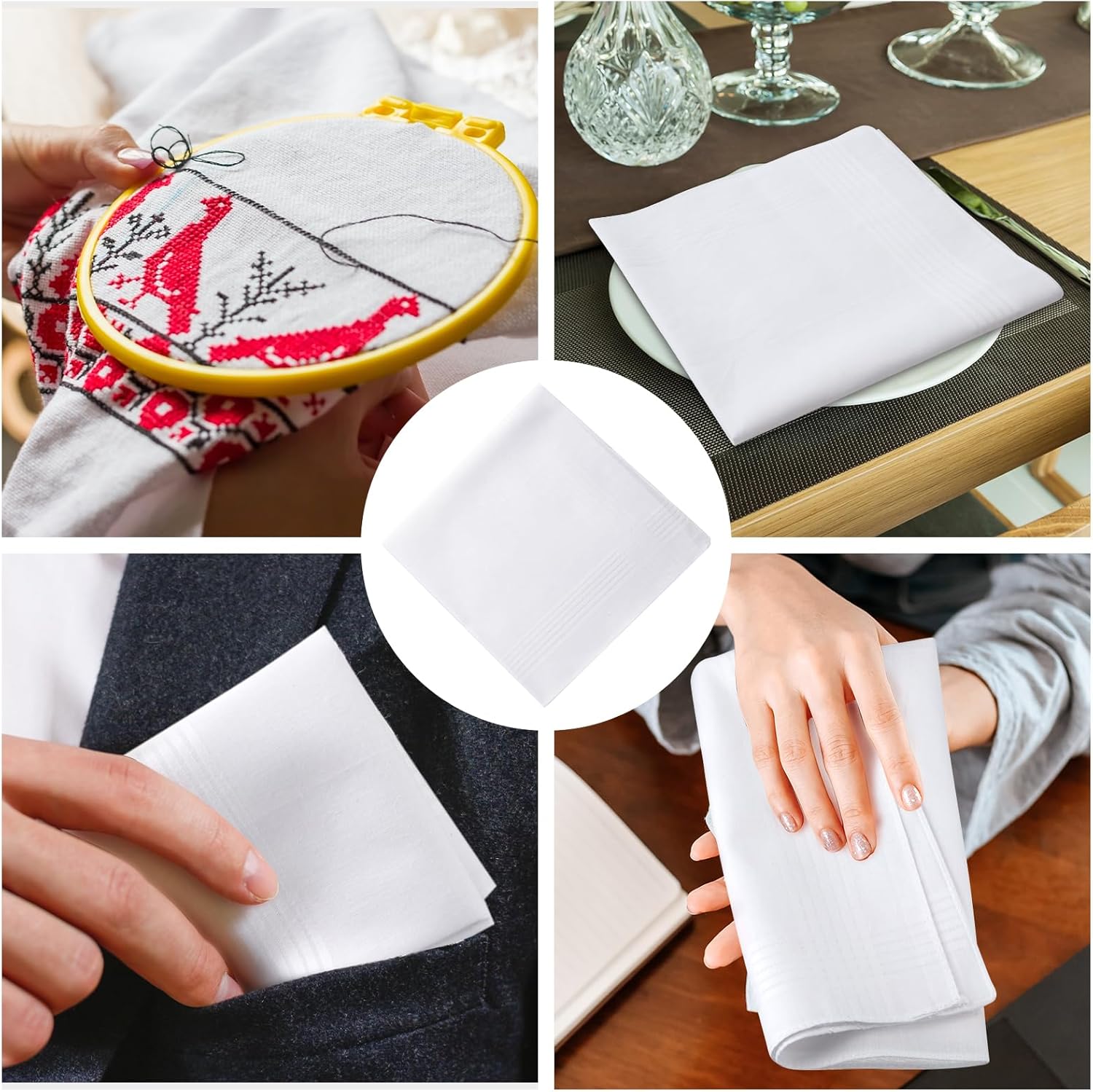 Shimeyao 60 Pcs Men's Handkerchiefs Cotton Bulk White Handkerchiefs 16 x 16 Inches Women Pure Hankie Thick Soft Pocket Square
