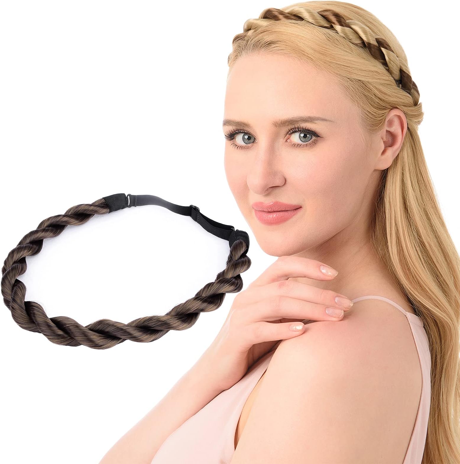 DIGUAN Thin Synthetic Hair Braided Headband Hairpiece Women Girl Beauty Accessory (Dark Brown)