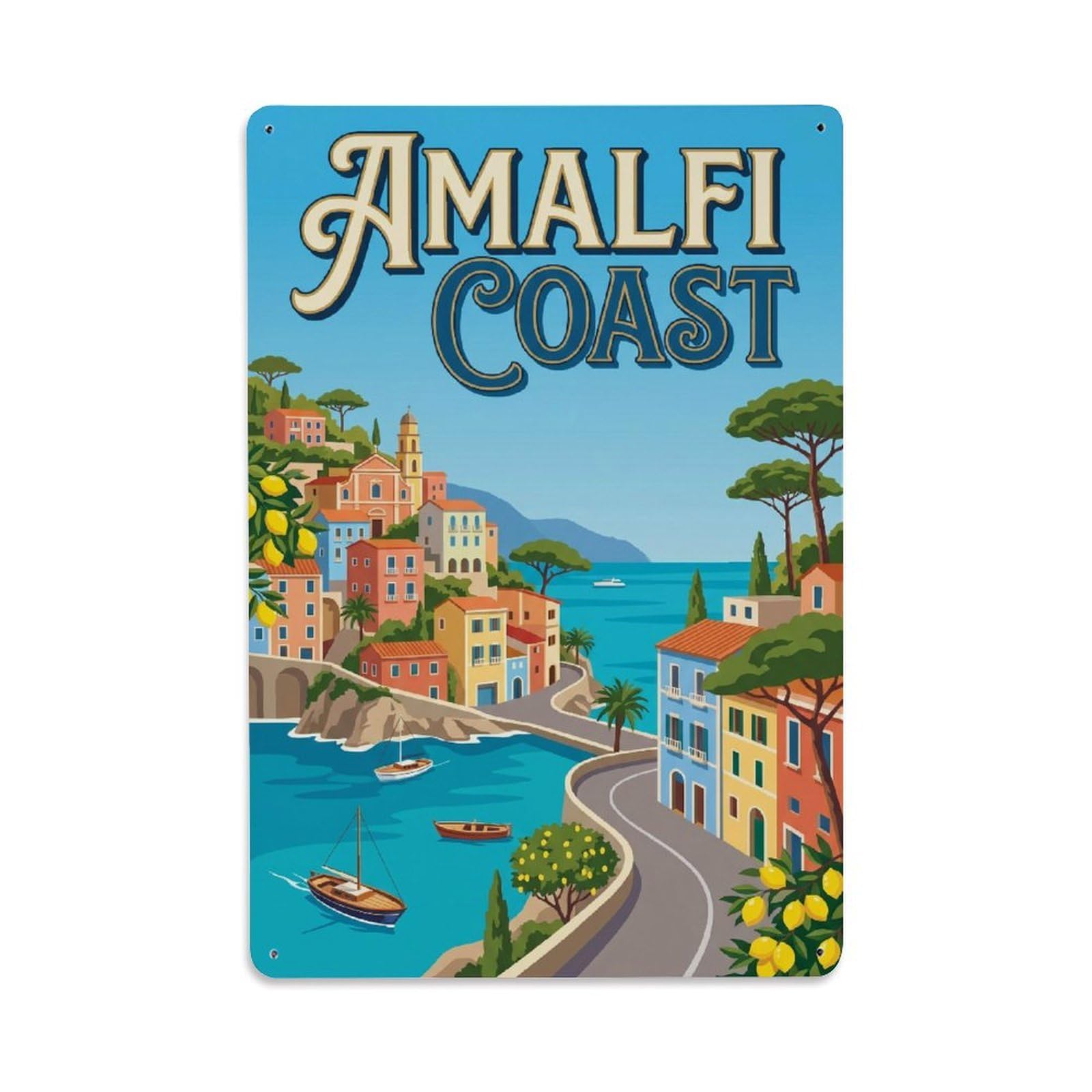 Vintage Travel Afternoon Italy Coastal Metal Tin Sign