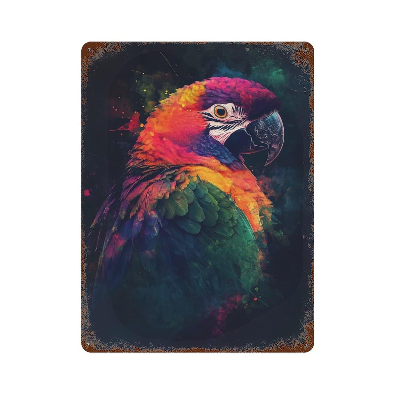 Colorful Parrot Portrait 15.7"x11.8" Vintage Rust Metal Sign, Decorative Metal Wall Art for Farmhouse, Kitchen And Entryway Decor