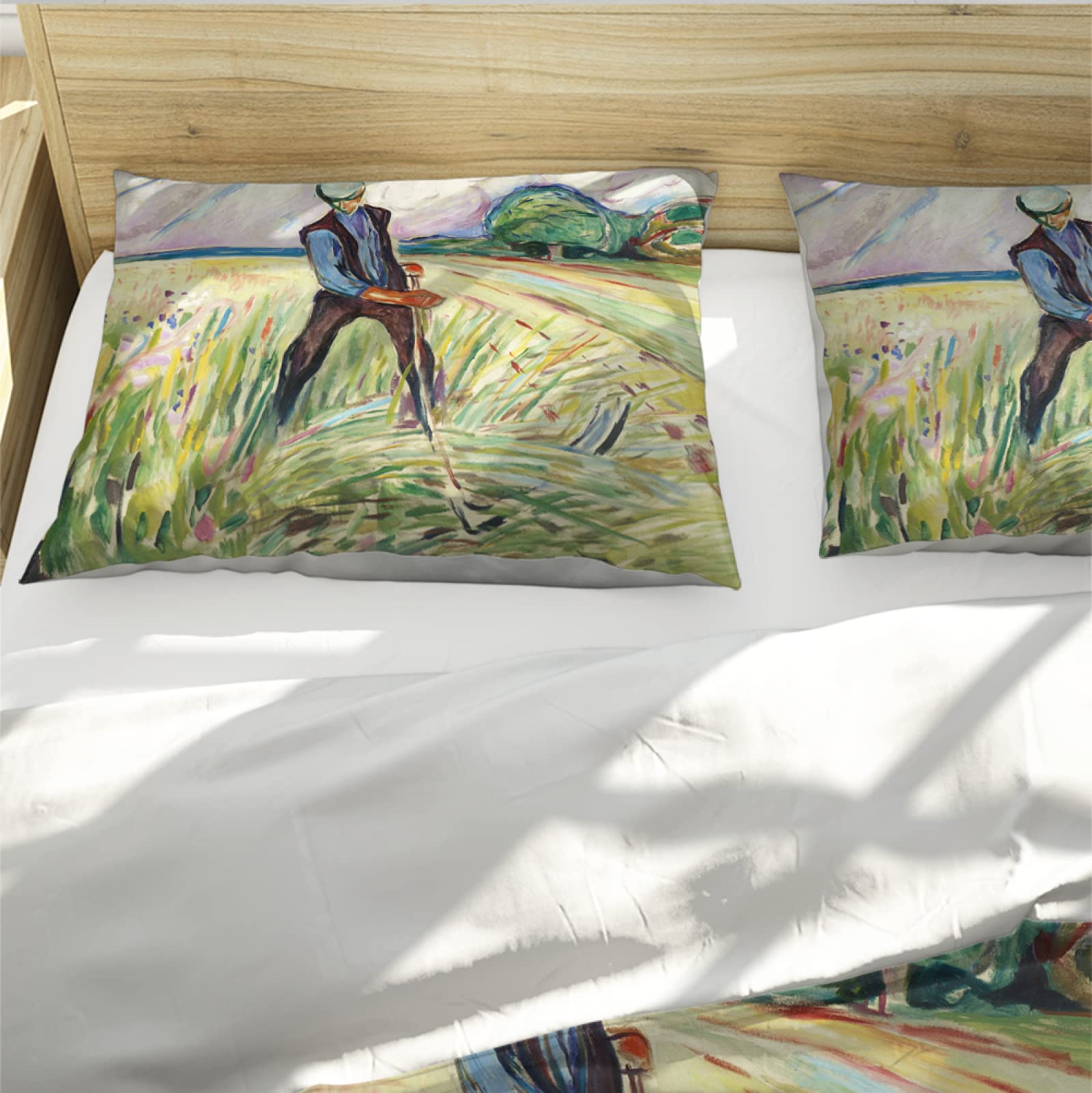 Edvard Munch Art komplet pościeli, styl wiejski, 3-częściowy zestaw pościeli, wygodna poszewka na kołdrę, 2 poszewki na poduszkę 230 x 220 cm