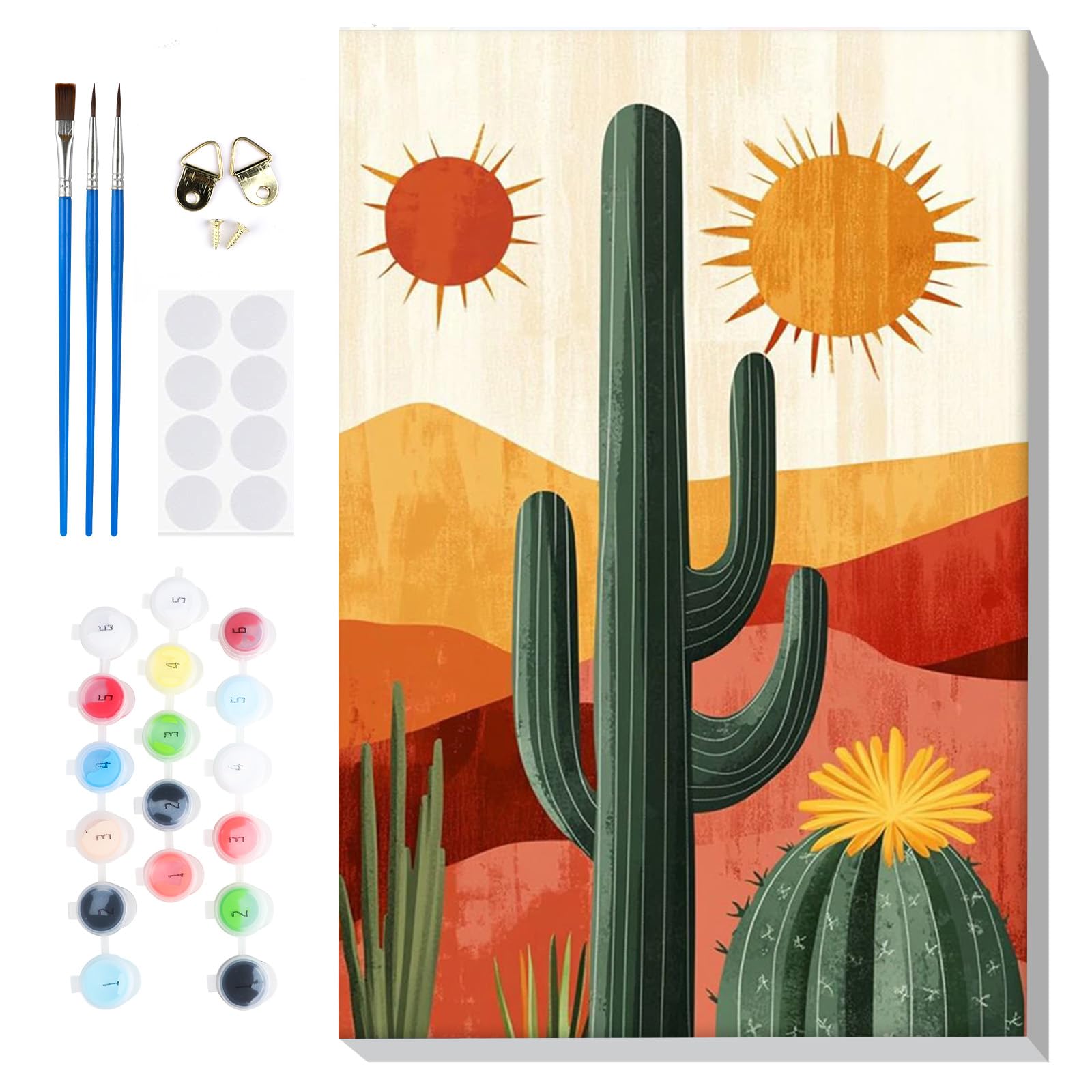 Lxmsja Paint by Numbers Desert for Adults Beginners with Frame, Painting by Numbers Cactus on Canvas, DIY Acrylic Painting Art and Crafts Kit Gifts for Home Wall Decor, 8x12in