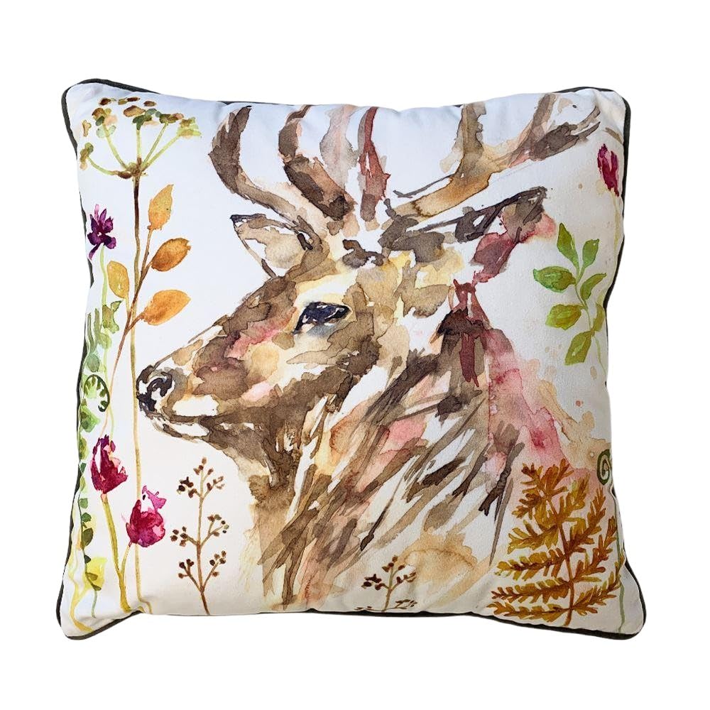 Jennifer Rose Stag Filled Cushion (40cm x 40cm) (White/Multicoloured)