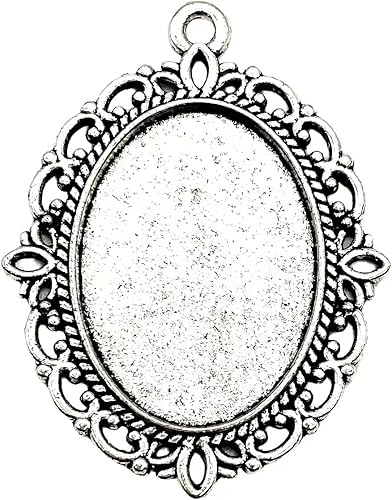 20 bandejas colgantes de bisel ovalado de plata antigua, cabujones ovalados en blanco, bisel de metal camafeo para foto colgante, fabricación de