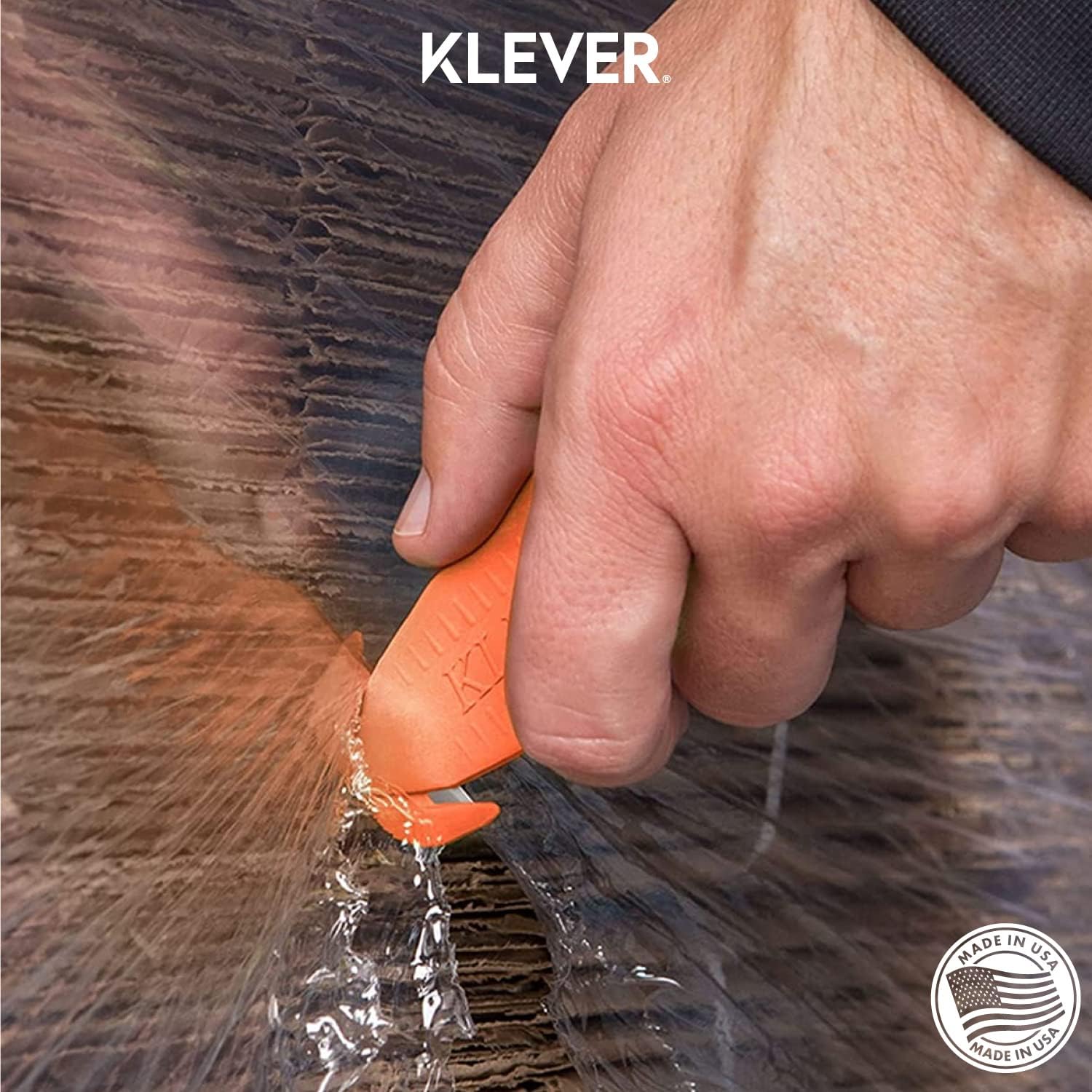 Klever Innovations Safety Cutter, Carbon Steel Blade Utility Knife, Package Opener, Cuts boxes, Film, Tape, and More, Orange, 20/pk (KCJ-1G)