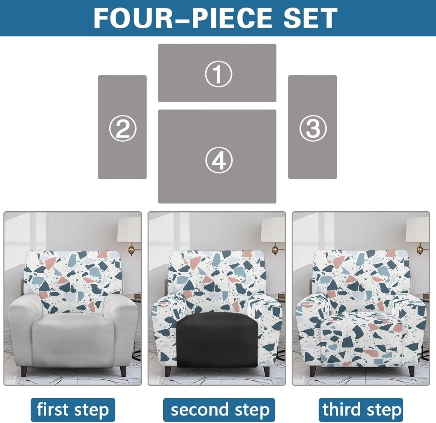 Geometric Chair Covers Armchair 4 Piece Stretch Slip Covers for Sofas Slipcover Reclining Sofa Chaise Slipcover for Refreshing Old Furniture