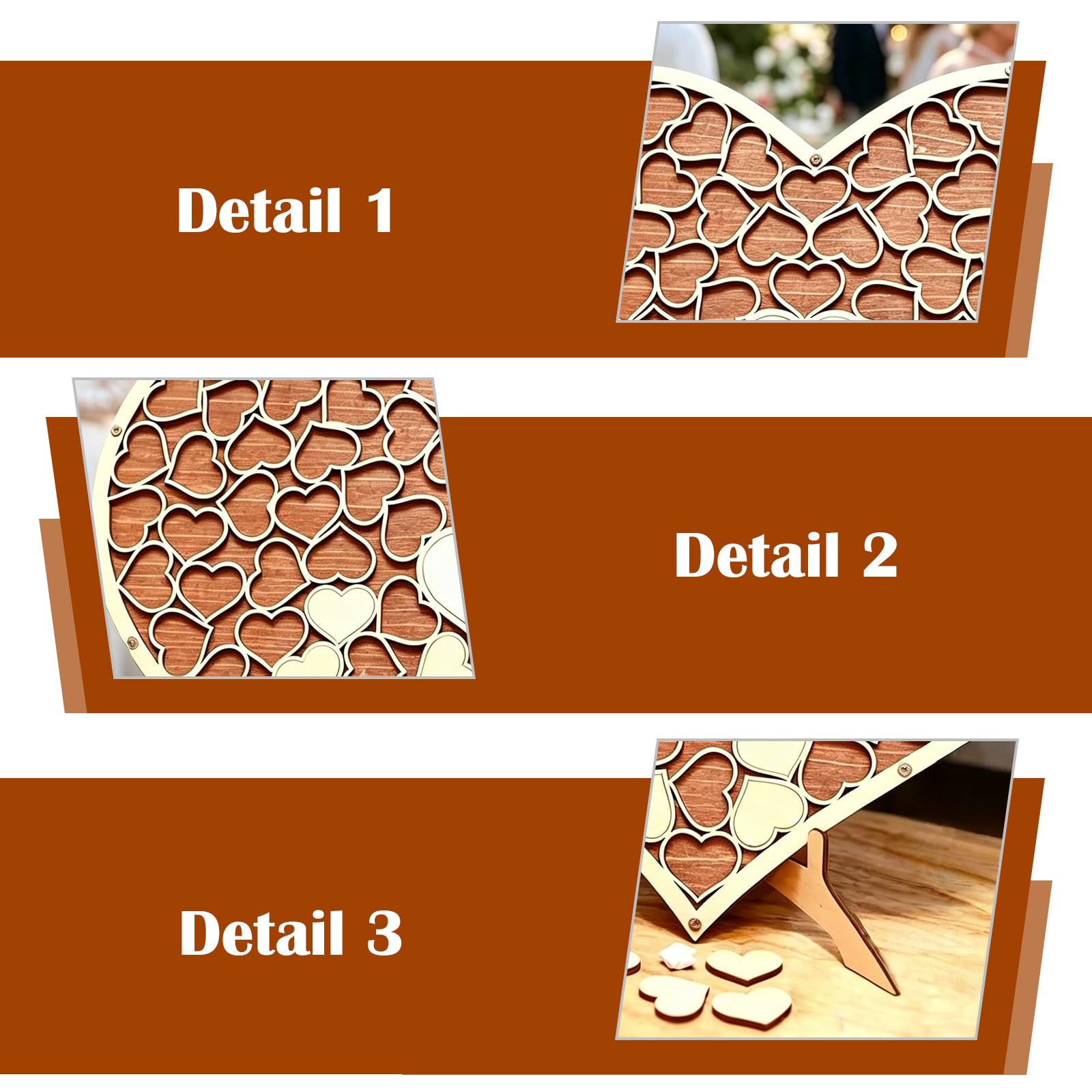 Libro de visitas de boda, libro de visitas de madera con 84 corazones y base de madera, personalizado, forma de corazón, libro de visitas alternativo, libro de visitas de boda, para fiestas