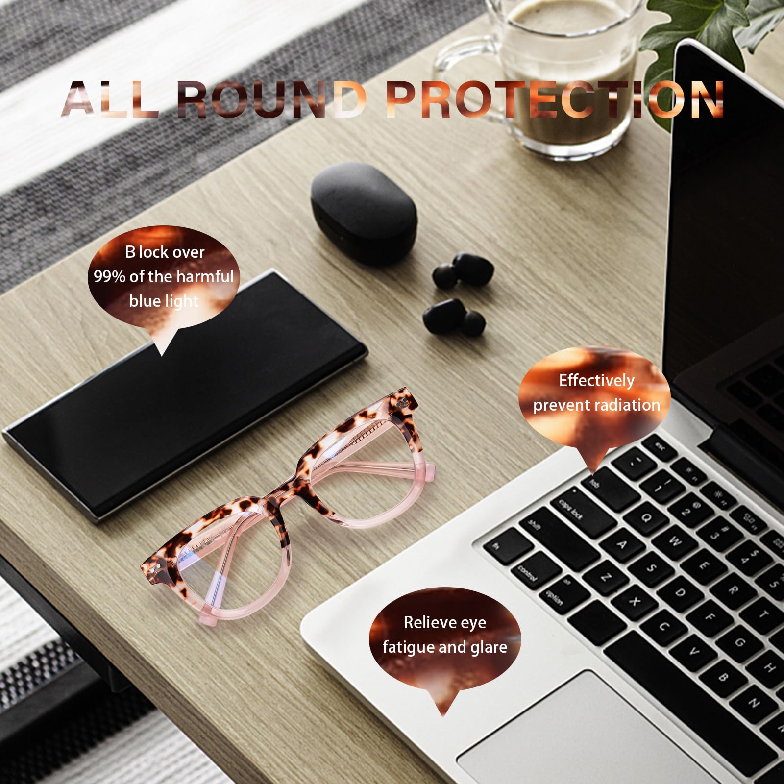Gafas cuadradas con bloqueo de luz azul de gran tamaño para mujer, antisobreesfuerzo y protección UV