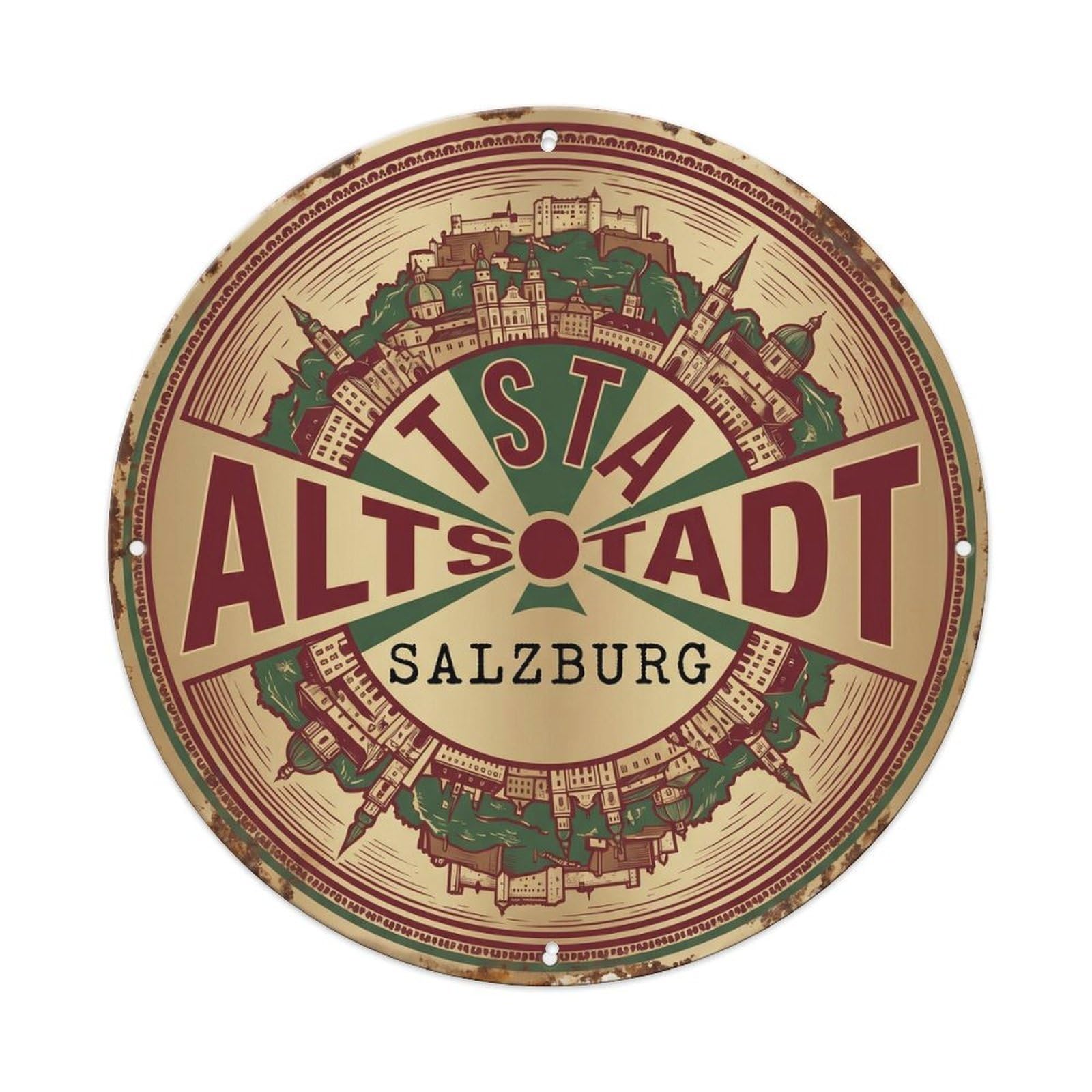 Cmhok Vintage Style-3 Vintage Travel Altstadt Austria Artwork Metal Tin Sign Plaque Wall Decor For Cafe, Club, Garden Round Metal Poster 8X8inch