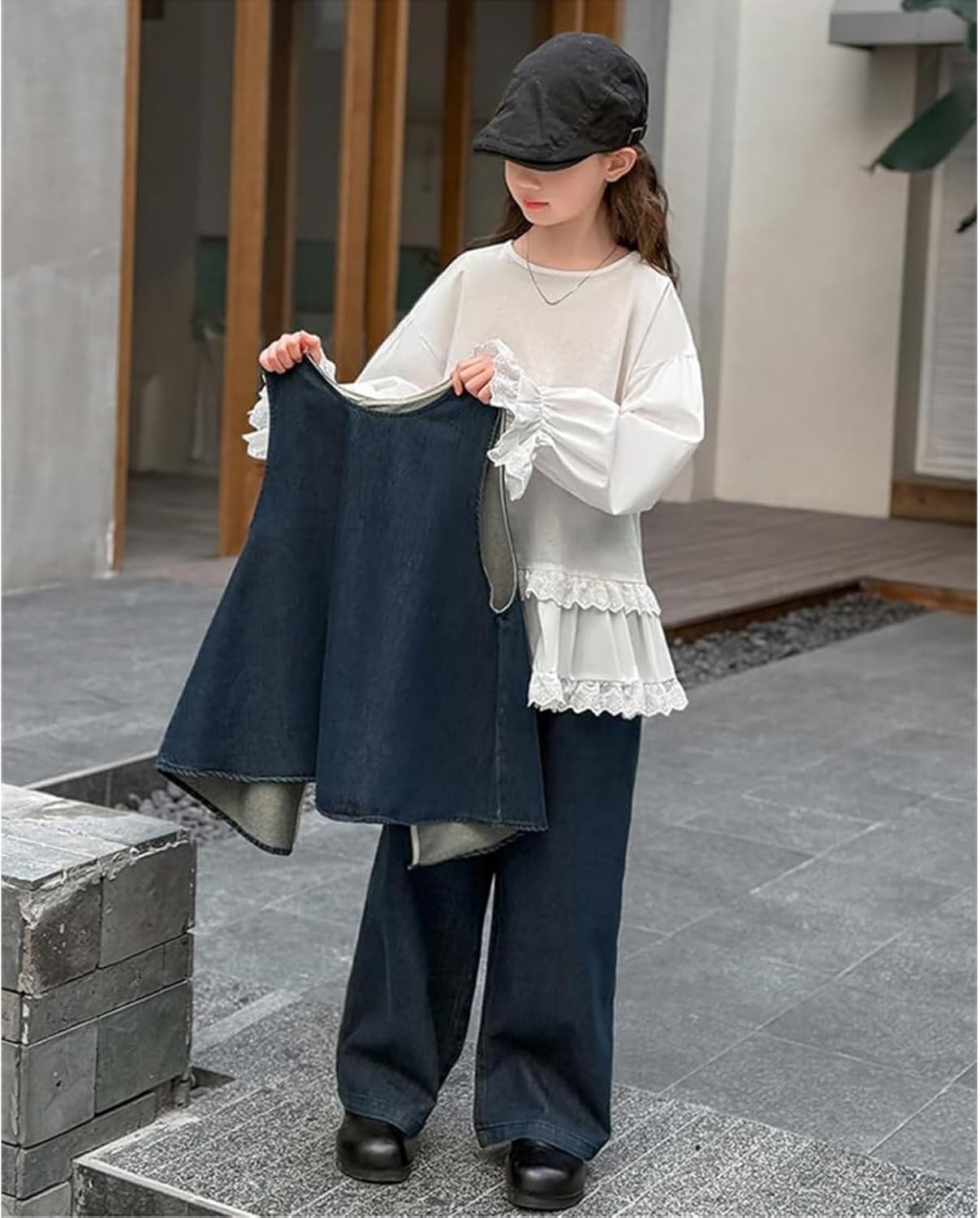 [HongzyFirm] 子供服 ジャージ キッズ 女の子 セットアップ トレーナー ベスト デニムパンツ 3点セット子供 上下セッ