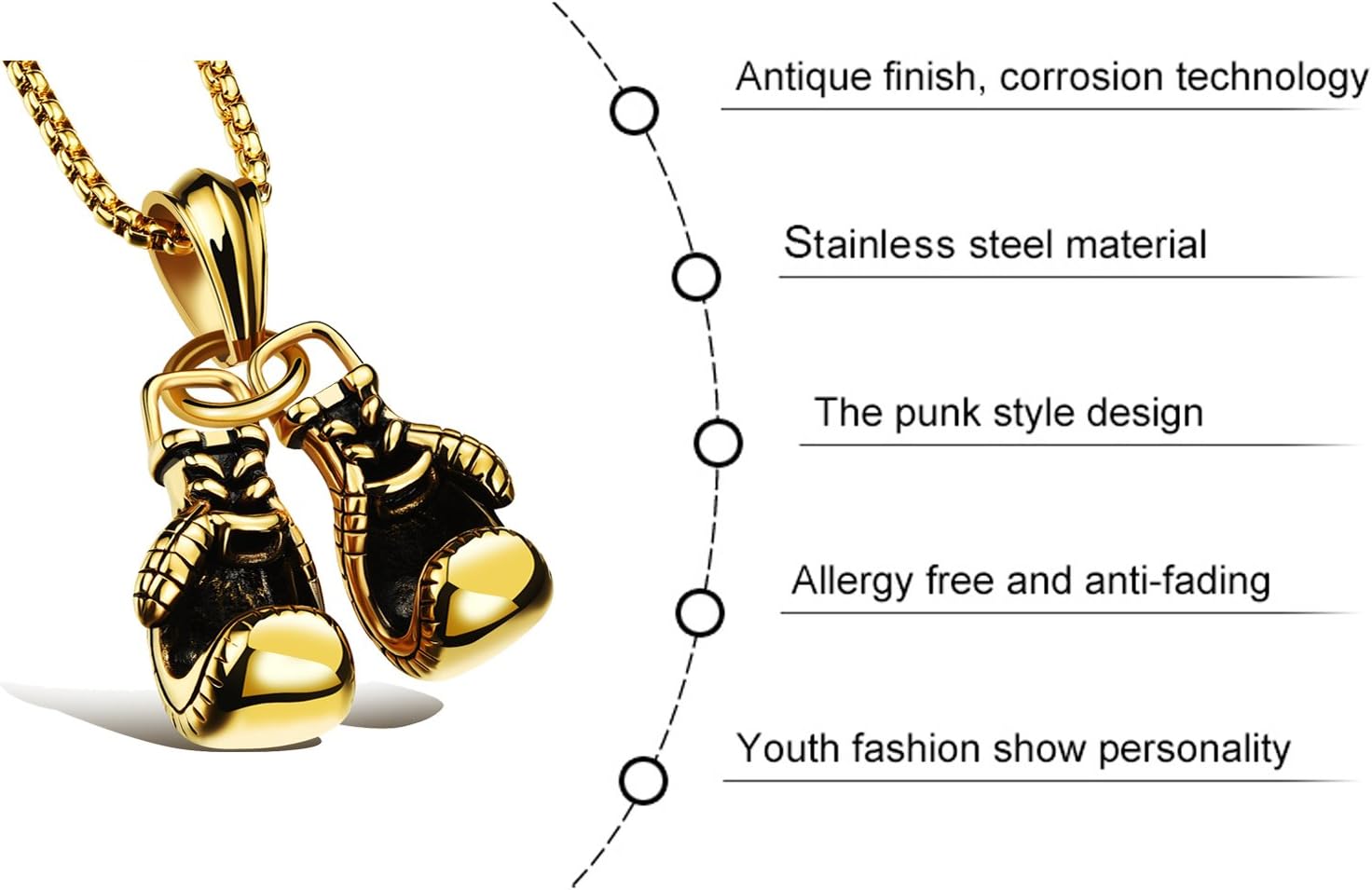 Hamoery Men Punk Stainless Steel Boxing Gloves Chain Pendant Necklace - Image 5