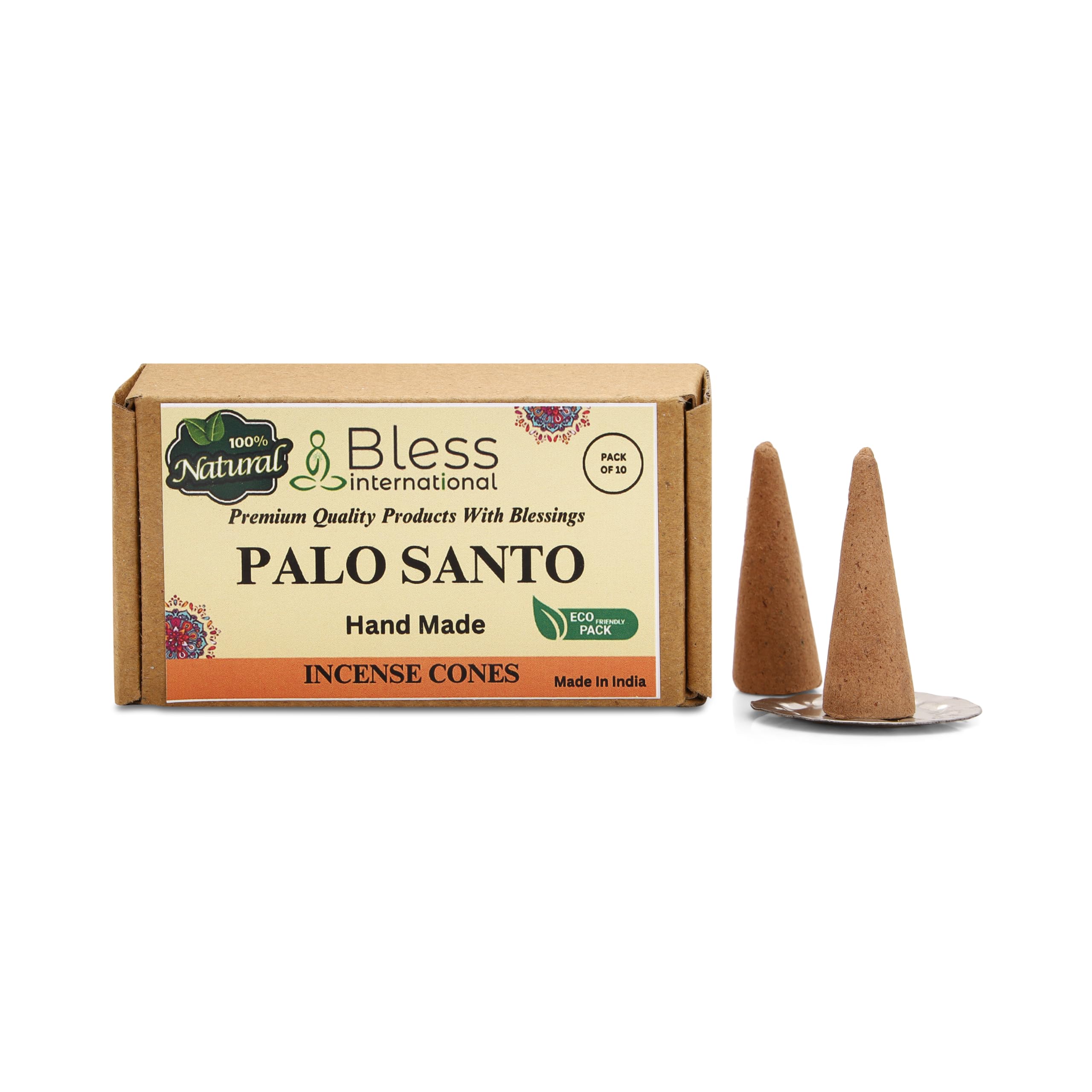 Palo Santo 100%-Natural-Incense-Cones Handmade-Hand-Dipped Organic-Chemicals-Free for-Purification-Relaxation-Positivity-Yoga-Meditation The-Best-scents (10 Count)