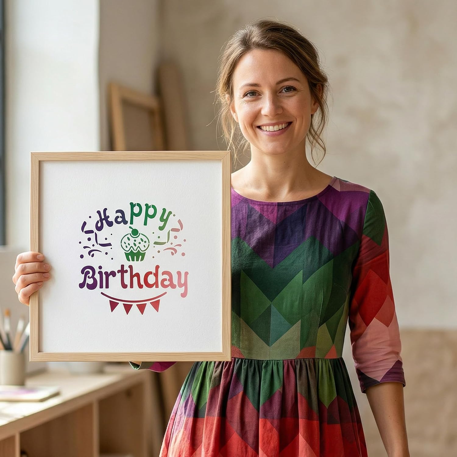 4Pcs Happy Birthday Cake Stencil, Patterns Hearts Floral for Baking