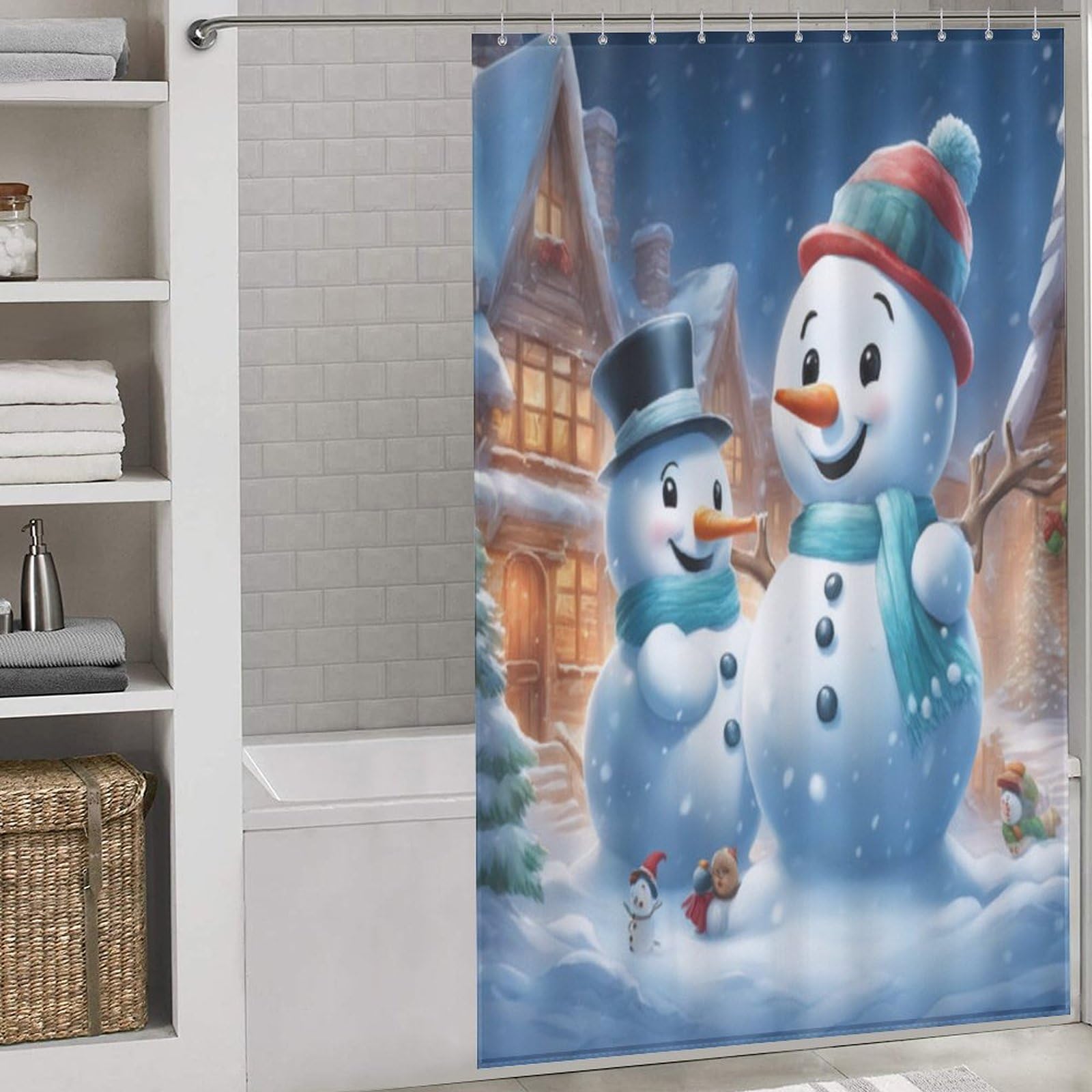 Rideau de bain imperméable bonhomme de neige en tissu lavable anti-éclaboussures