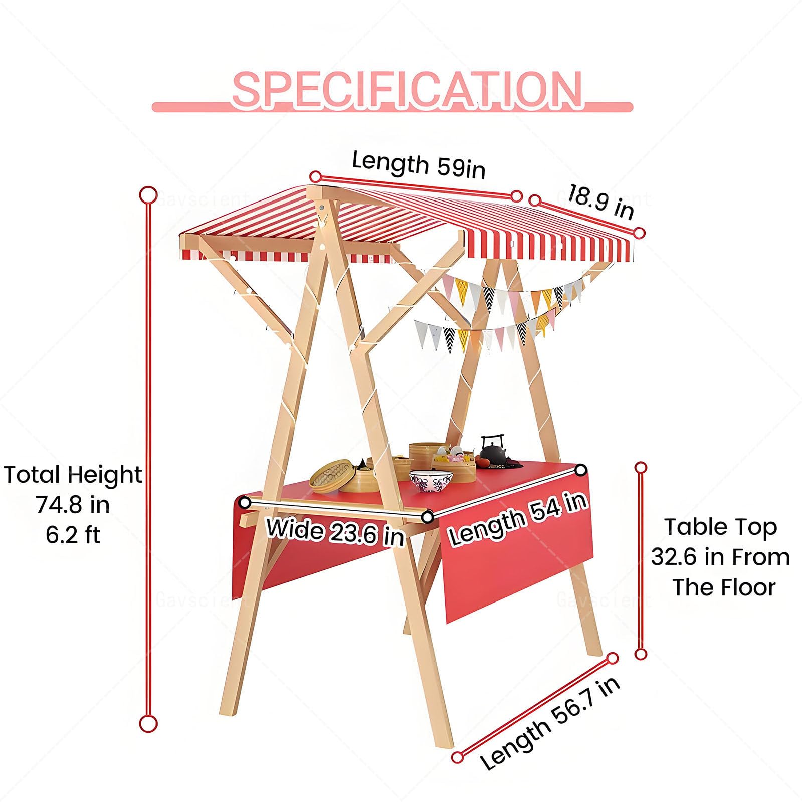 Imbisswagen Marktstand-Display aus Holz - Faltbarer Verkaufsstand mit Baldachin, ideal für Straßen Bauernmarkt & Outdoor, tragbar für Lebensmittel & Blumenwagen a-120 * 60 * 200