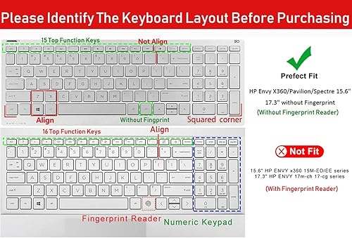Vista 3 de Protector de teclado compatible con HP Pavilion 15.6" Series/HP 15.6" pantalla táctil portátil 15-BS020WM/HP Pavilion x360 15.6" Series/HP Envy x360