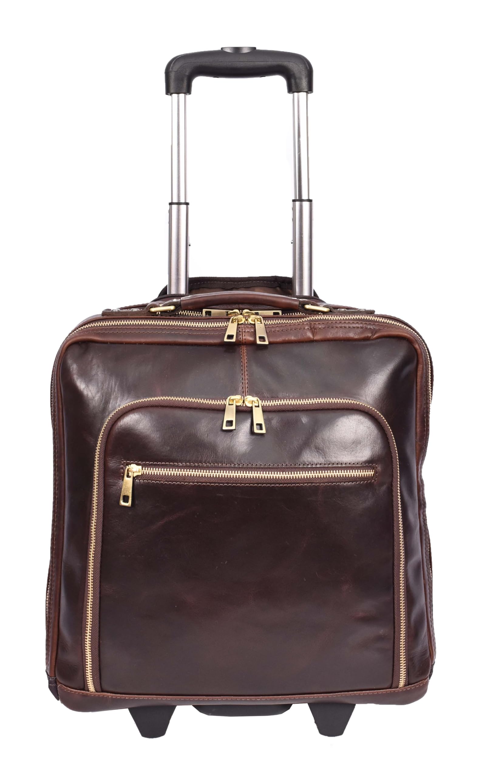 Pilotentasche aus echtem Leder mit Rollen Teleskopgriff für Business Reisetasche Sussex, braun, M, Pilotenkoffer
