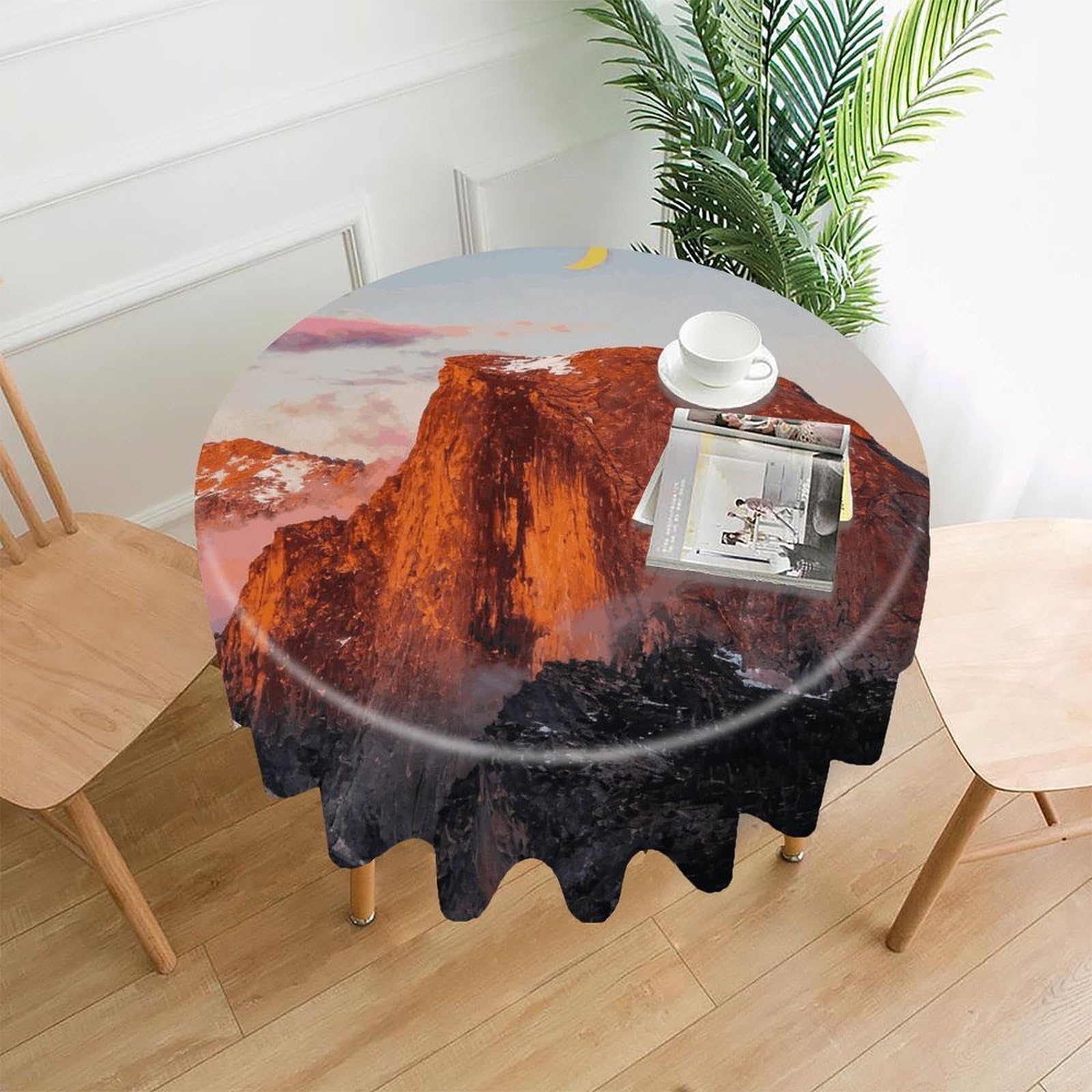 LZQPOEAS Red Rock Carrying The Moon Tablecloth Easy to Clean Polyester Round Table Cover Washable Round Table Cloth Wrinkle-Free Circle Decoration Tablecloth for Kitchen and Dining Room 60"