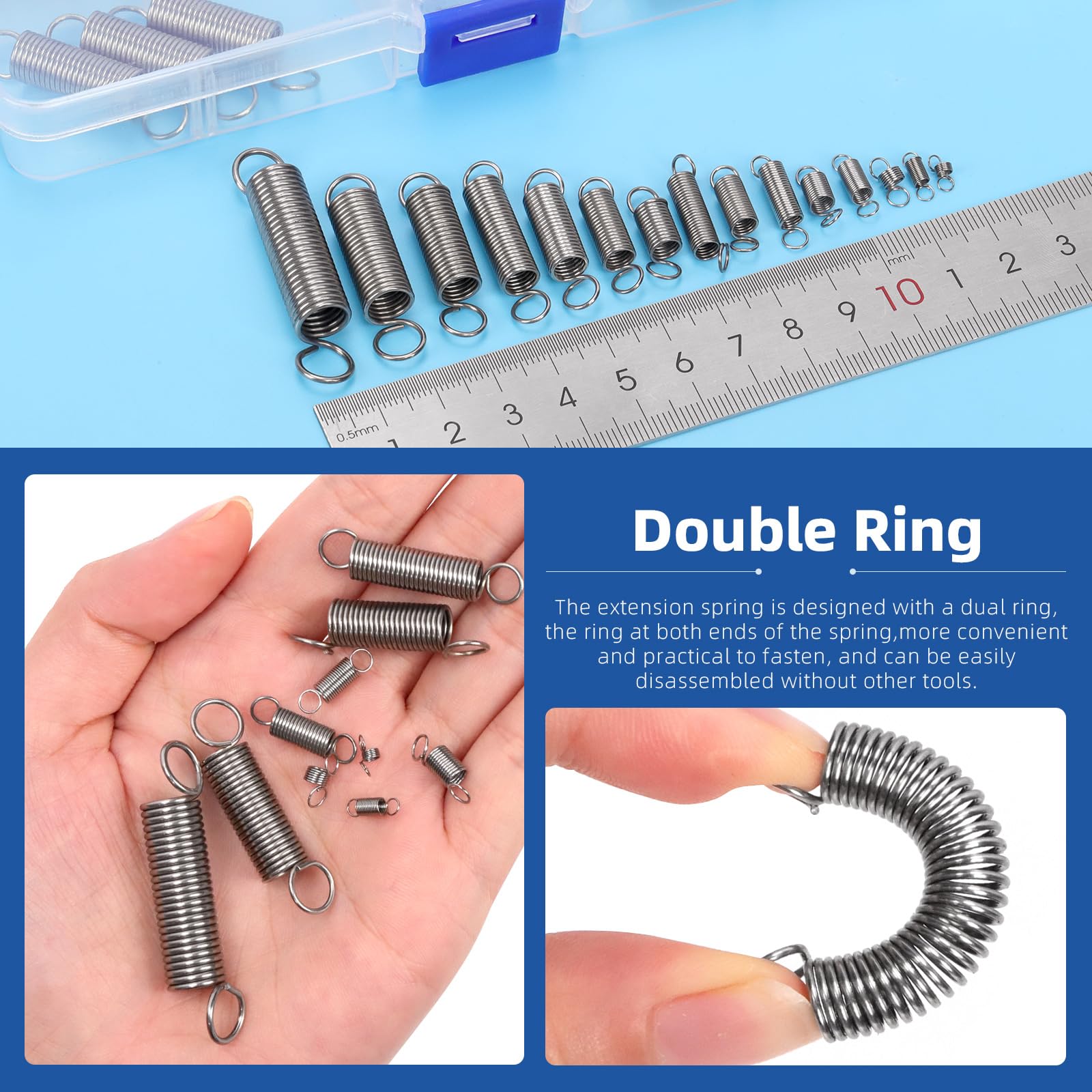Glarks 96pcs Stainless Steel Extension Springs with Double Hook Sets 15 Sizes Small Spring Tension Spring Wire Assortment for Machinery Construction Industrial — Amazon image 6